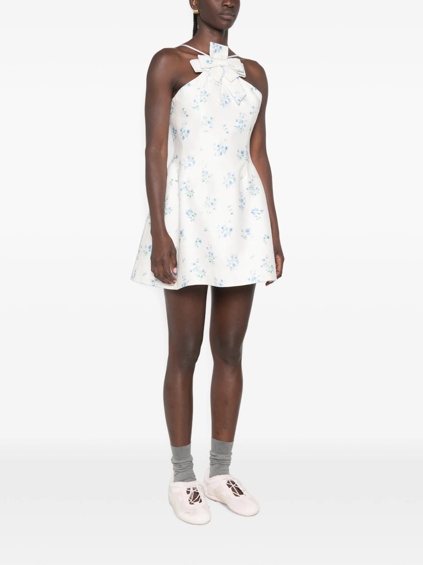 floral-print bow-detail mini dress