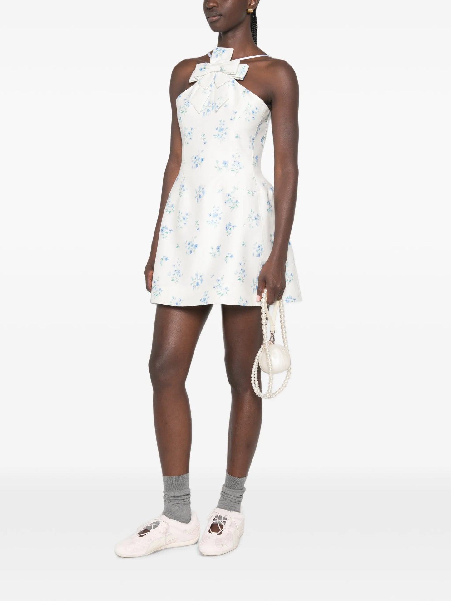 floral-print bow-detail mini dress