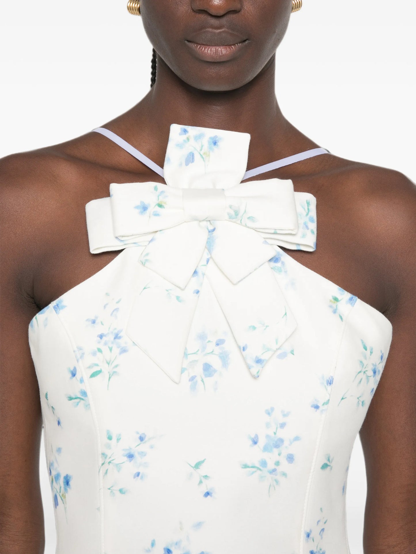 floral-print bow-detail mini dress