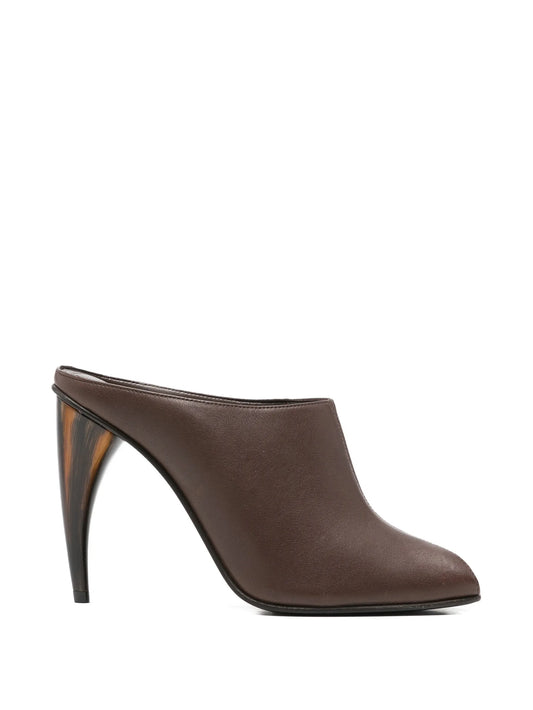 peep-toe leather mules