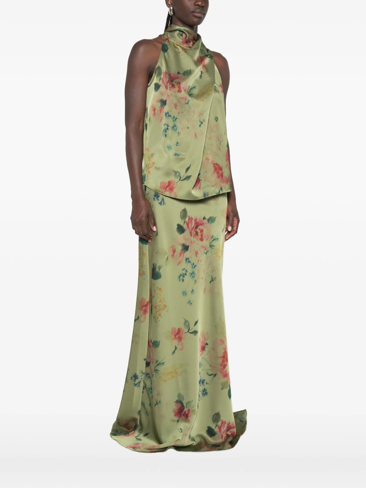 floral-print draped blouse
