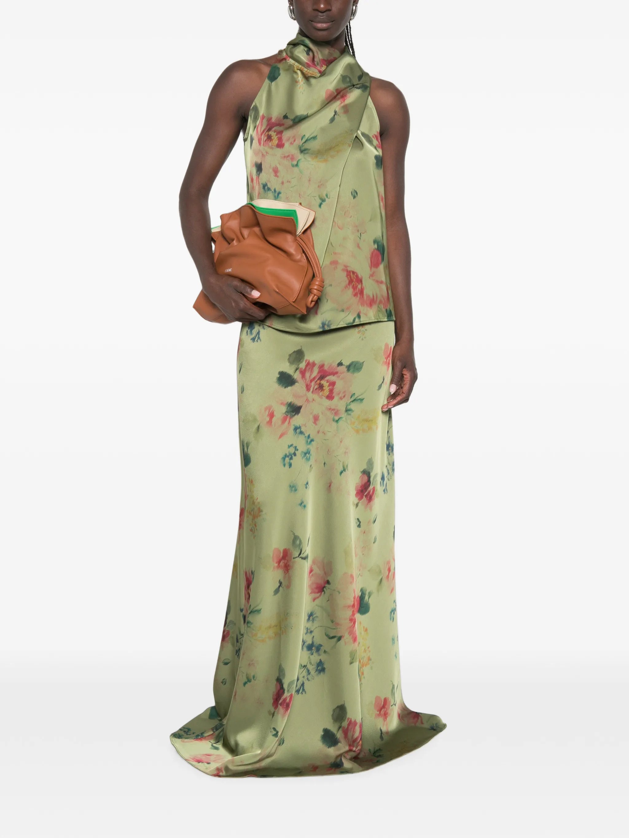 floral-print draped blouse