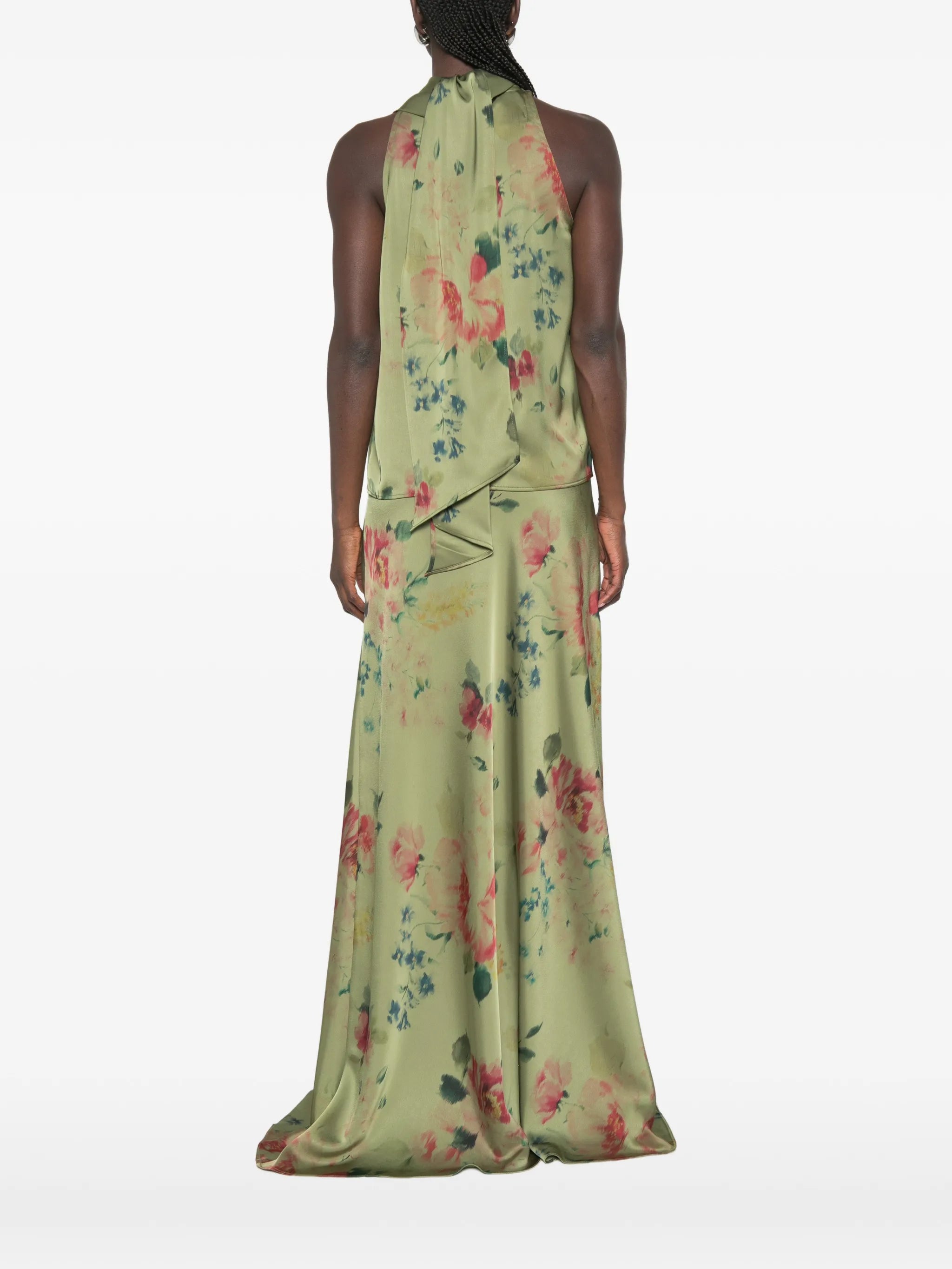 floral-print draped blouse