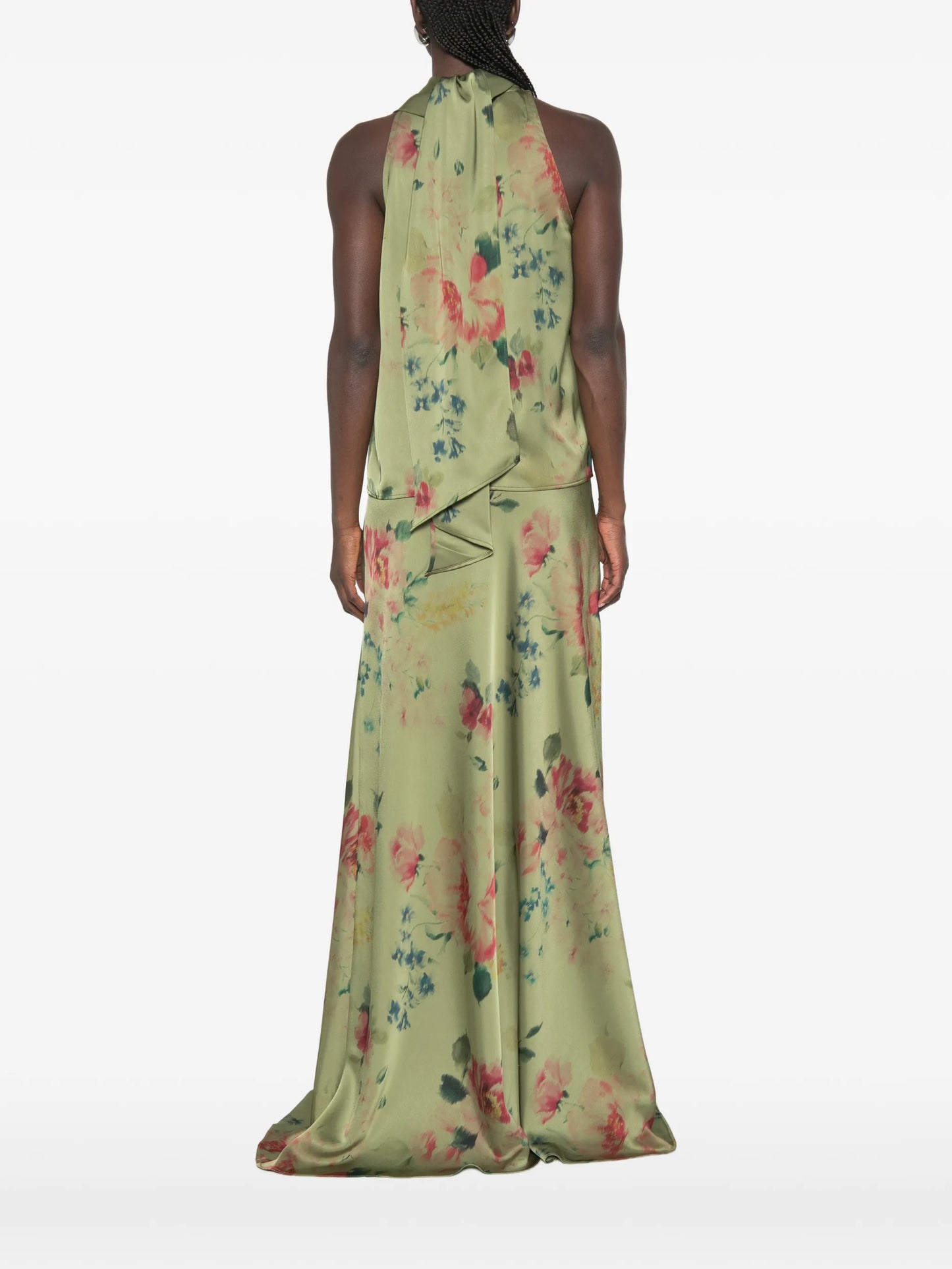 floral-print draped blouse