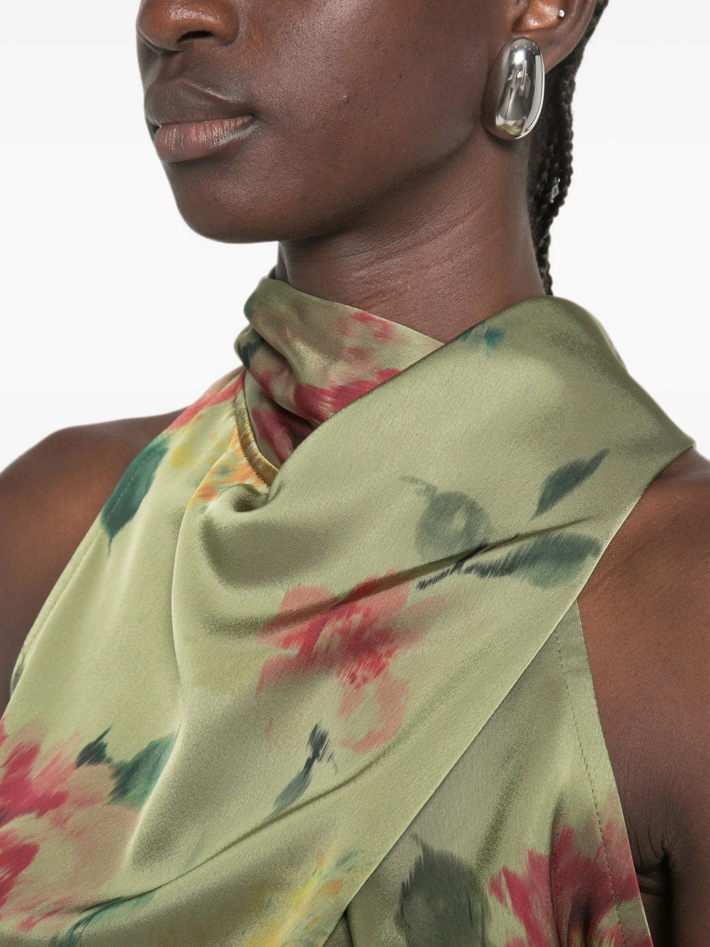 floral-print draped blouse