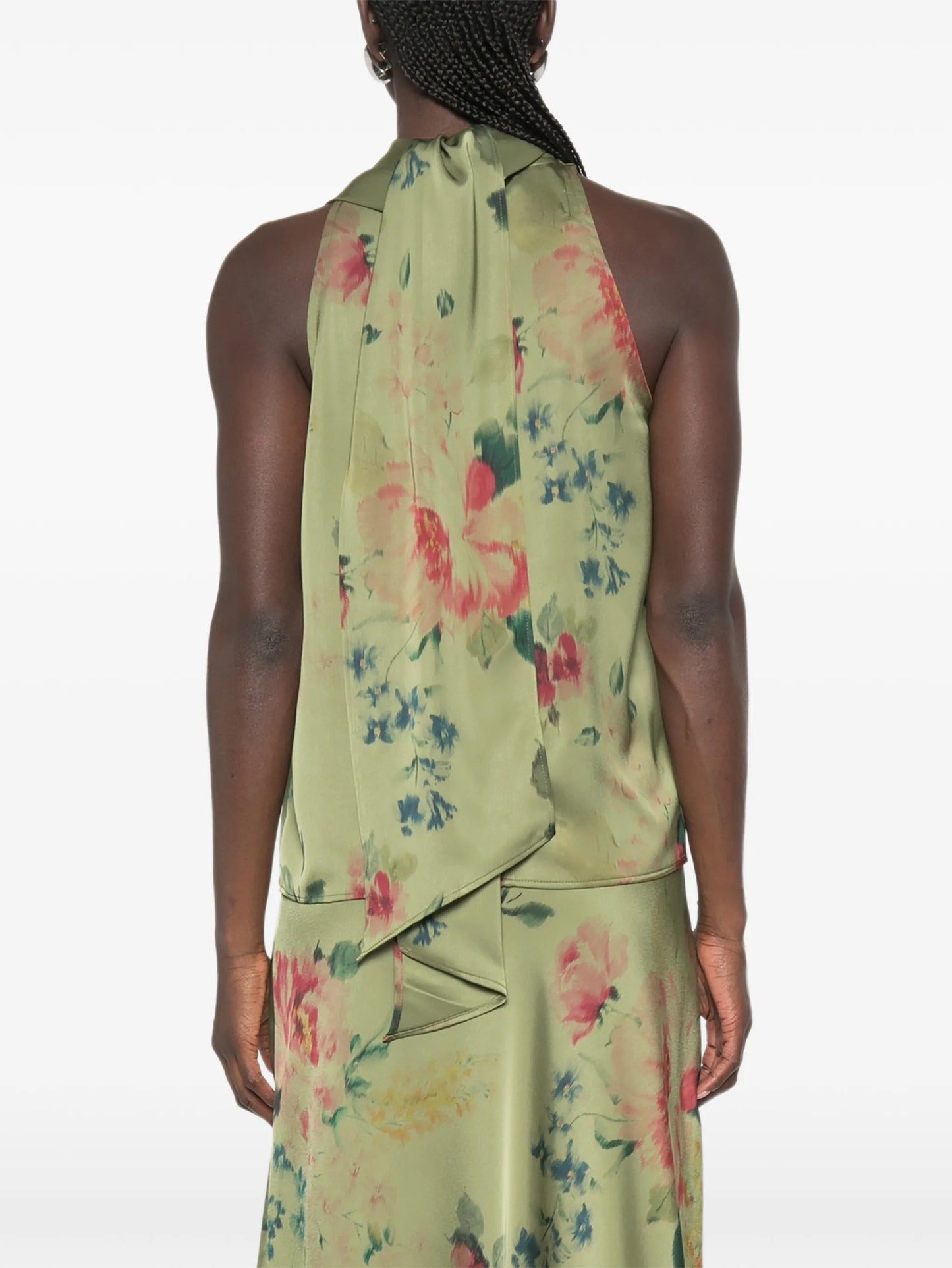 floral-print draped blouse