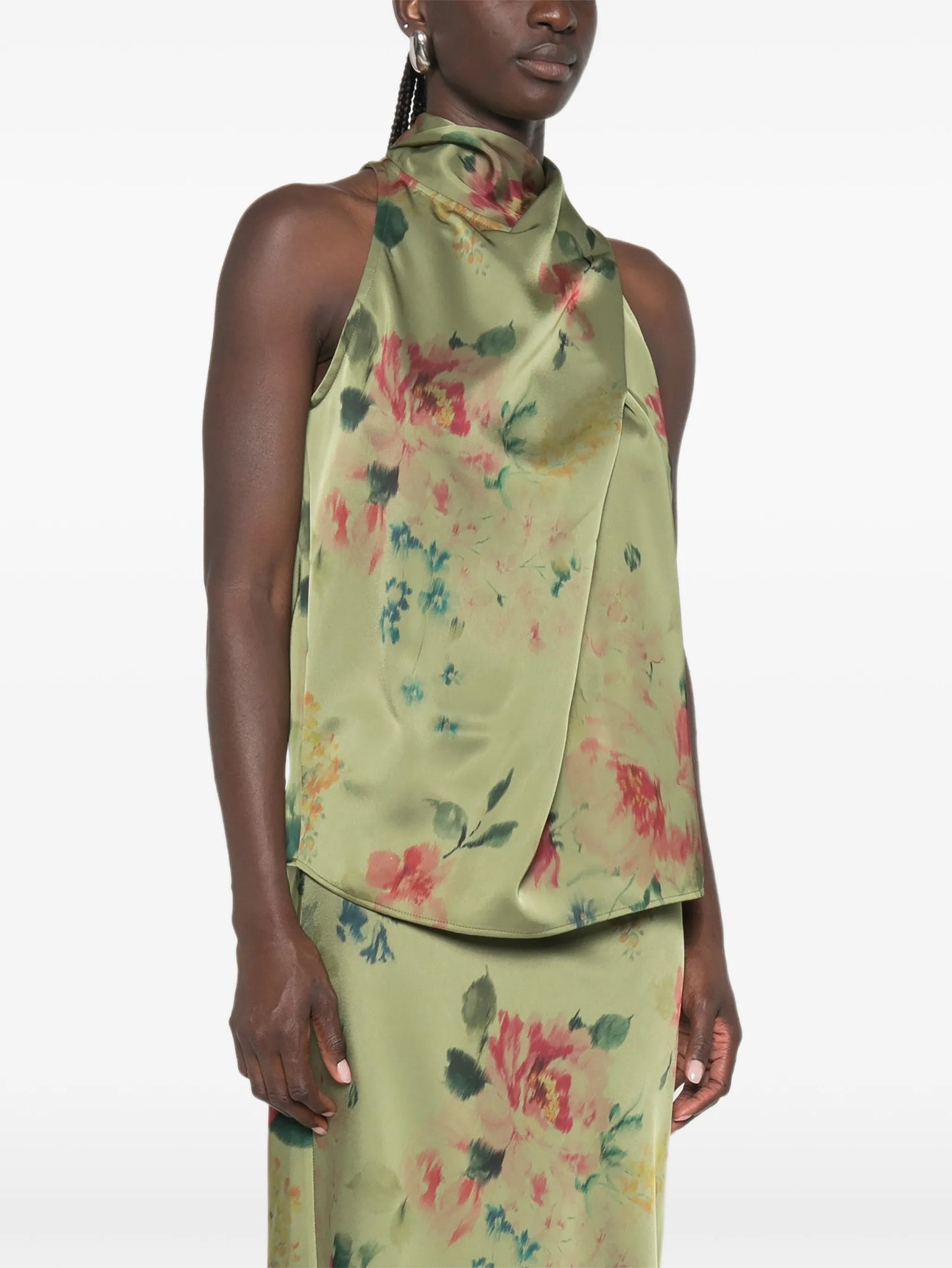 floral-print draped blouse
