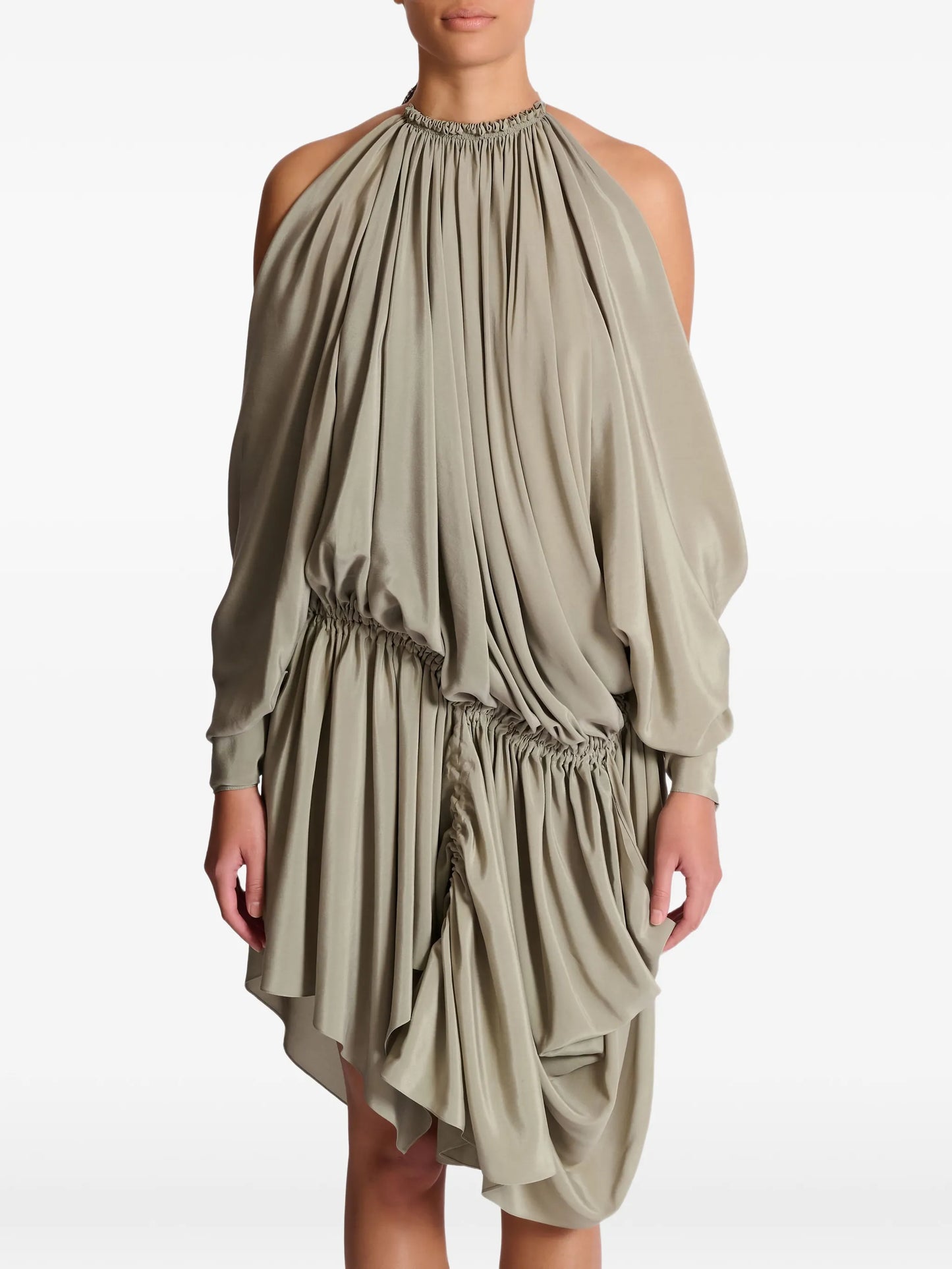draped silk crepe mini dress
