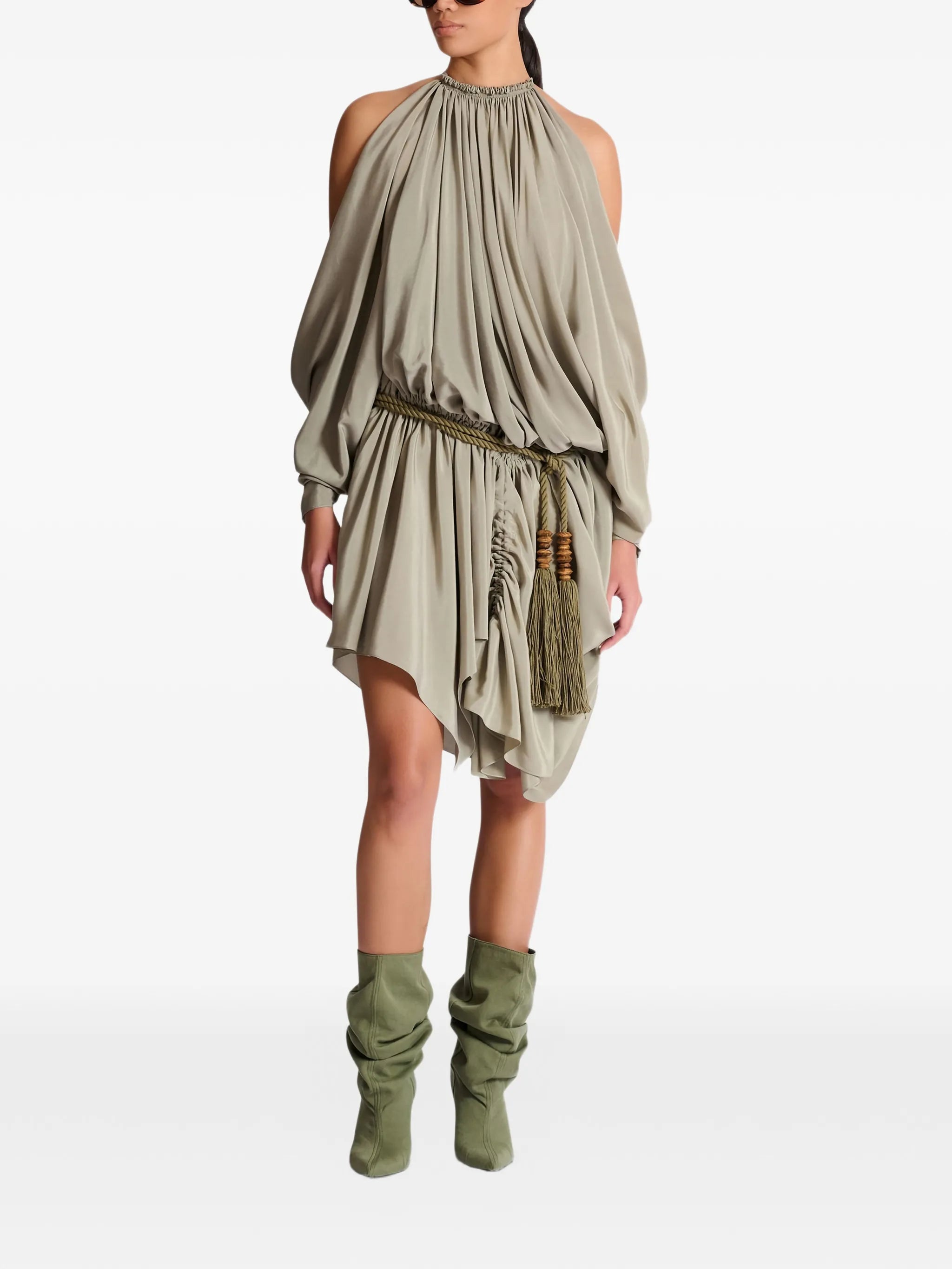 draped silk crepe mini dress