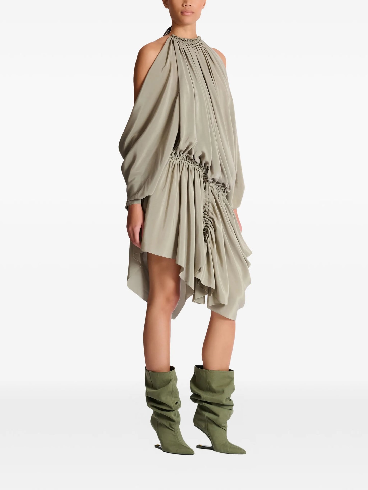 draped silk crepe mini dress