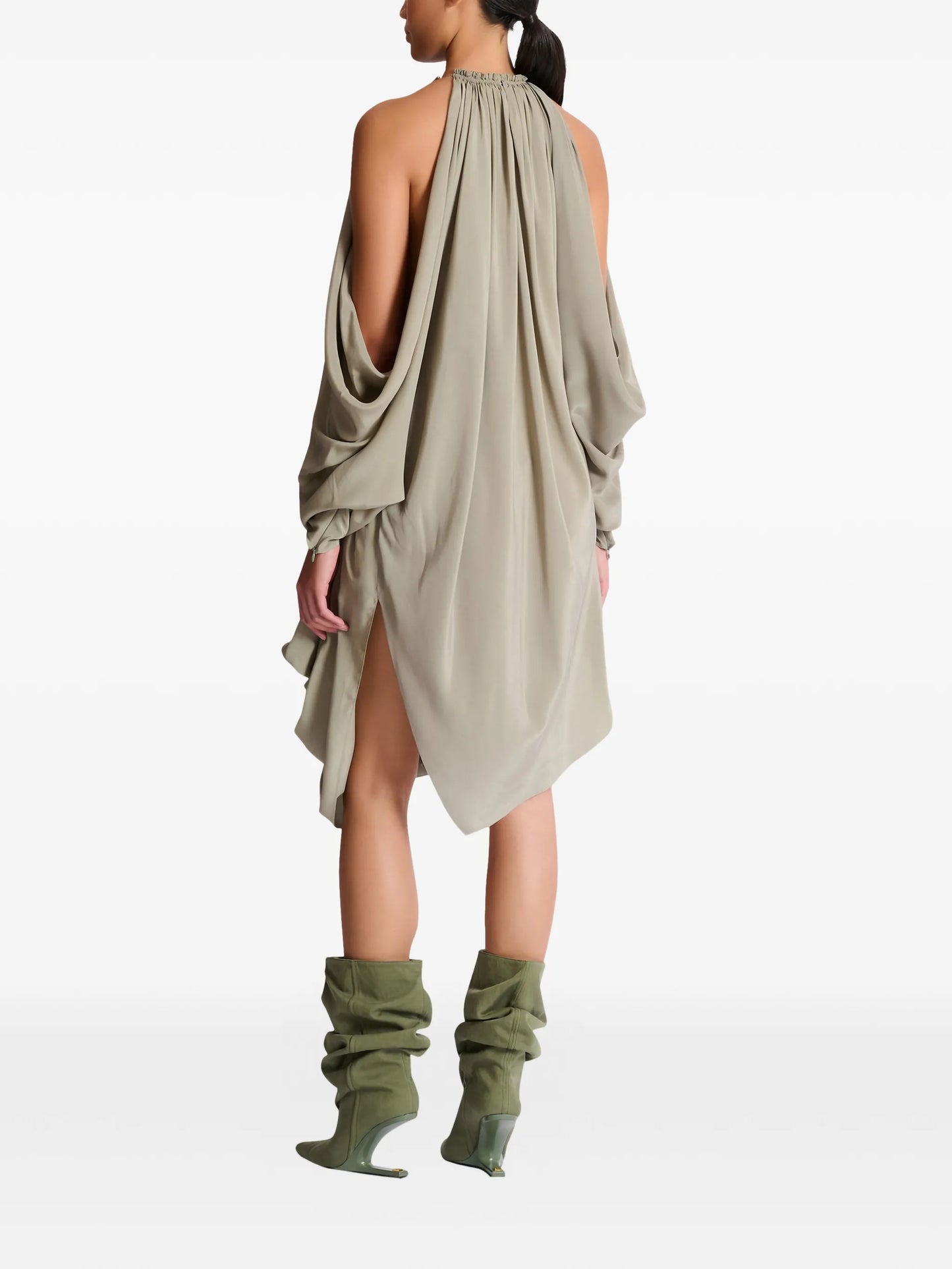 draped silk crepe mini dress
