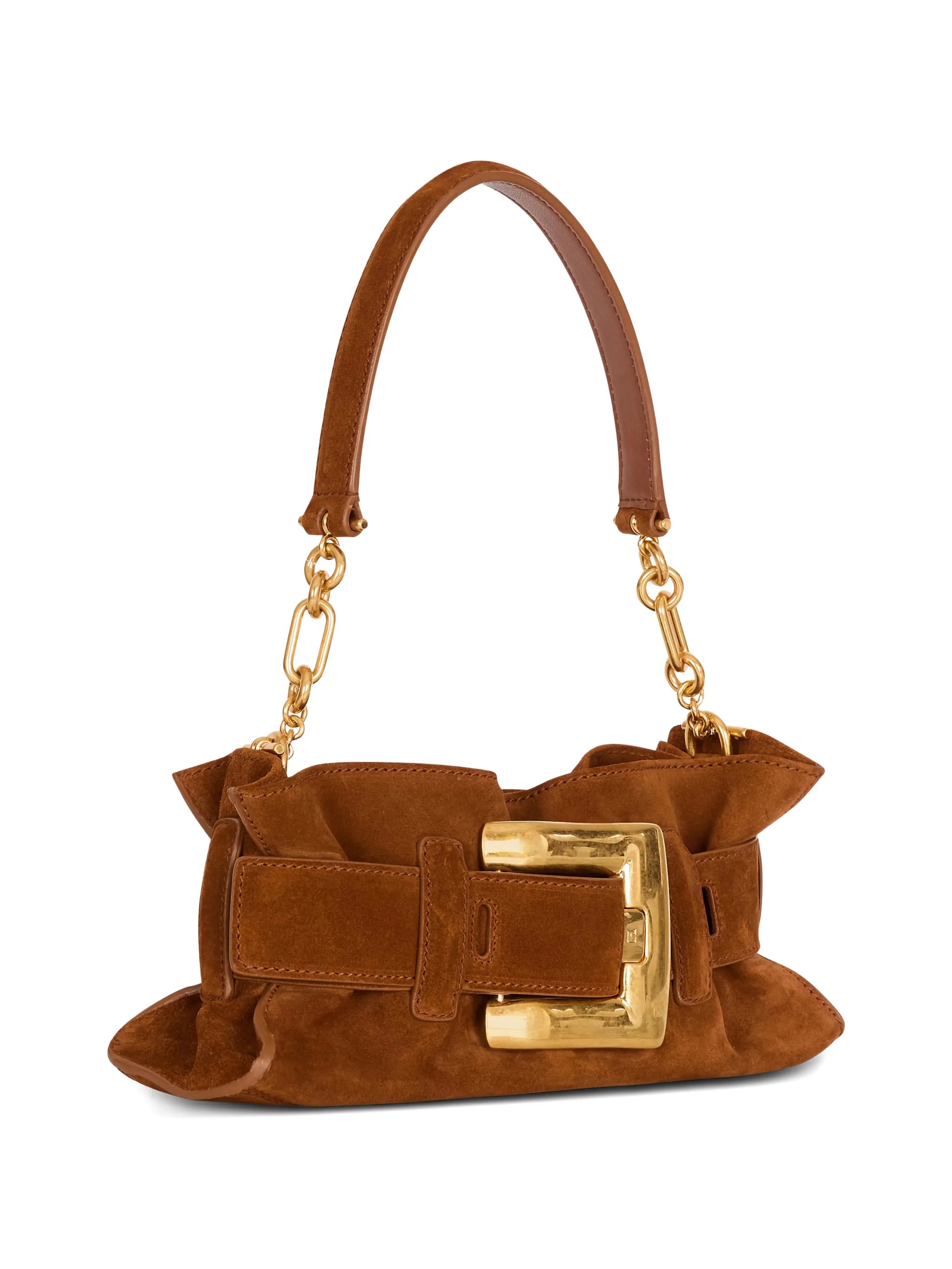 min Anthem buckle suede leather clutch bag