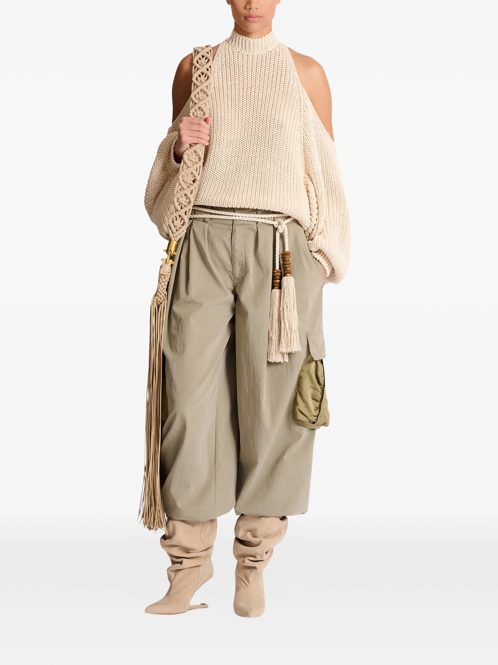 cotton knit open-shoulder jumper