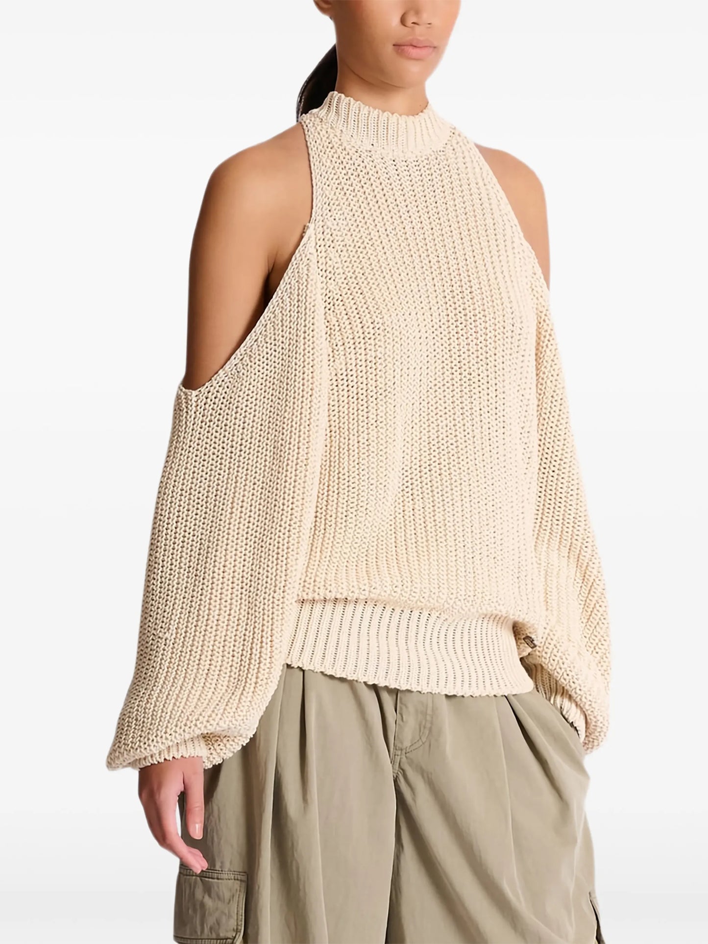 cotton knit open-shoulder jumper