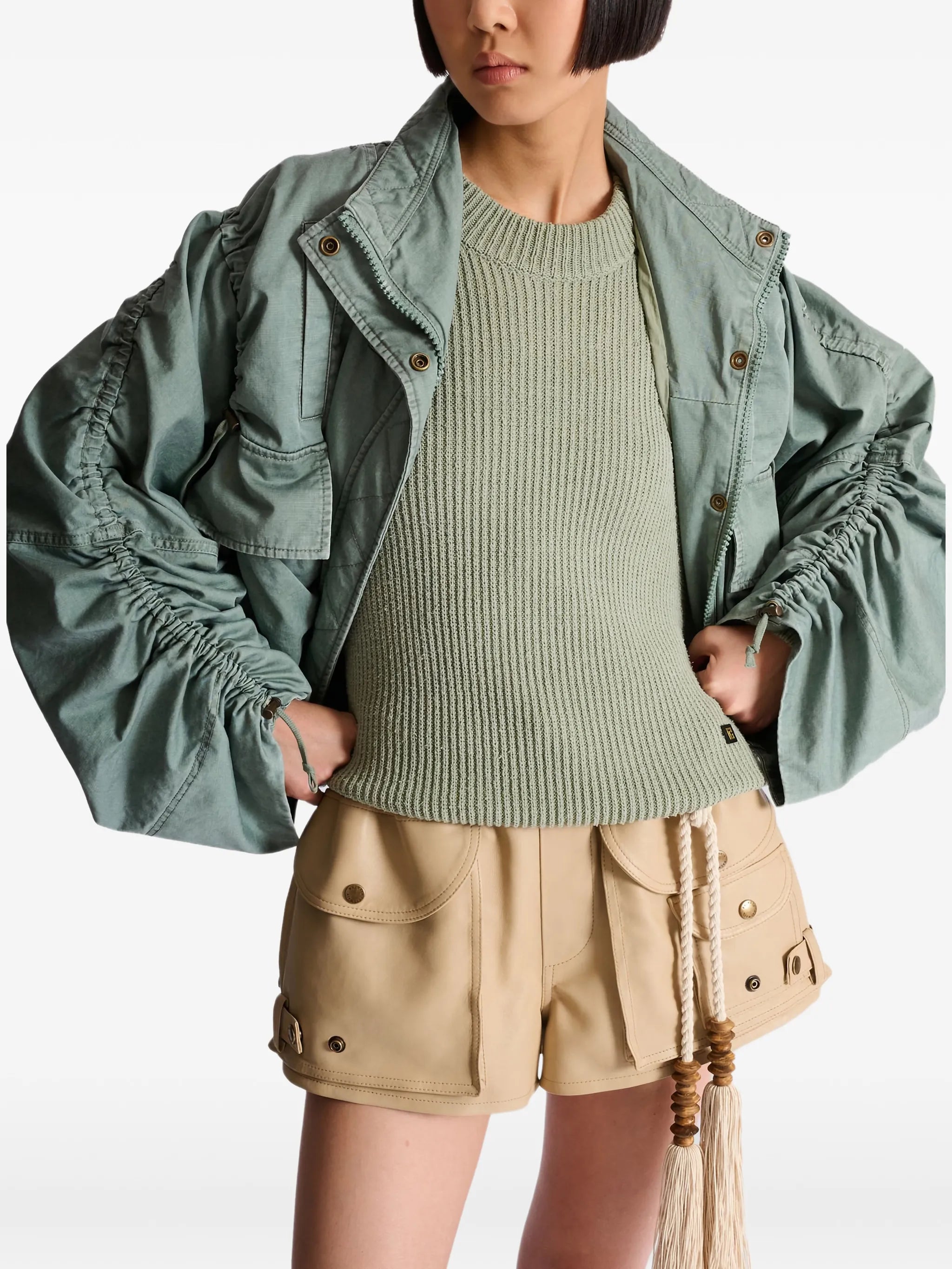 pockets gathered-sleeve jacket