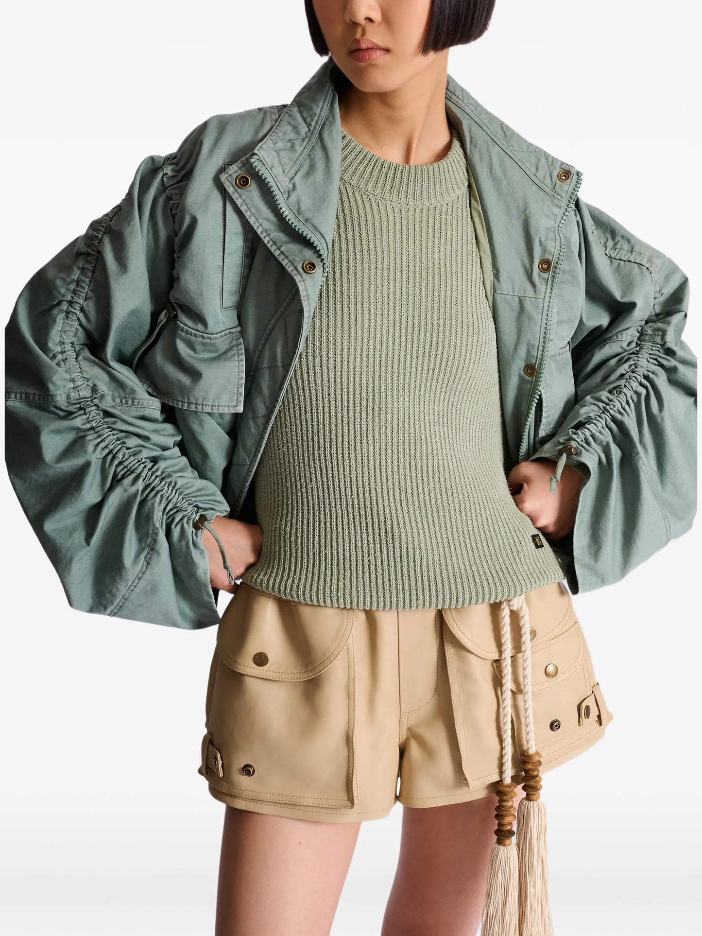 pockets gathered-sleeve jacket
