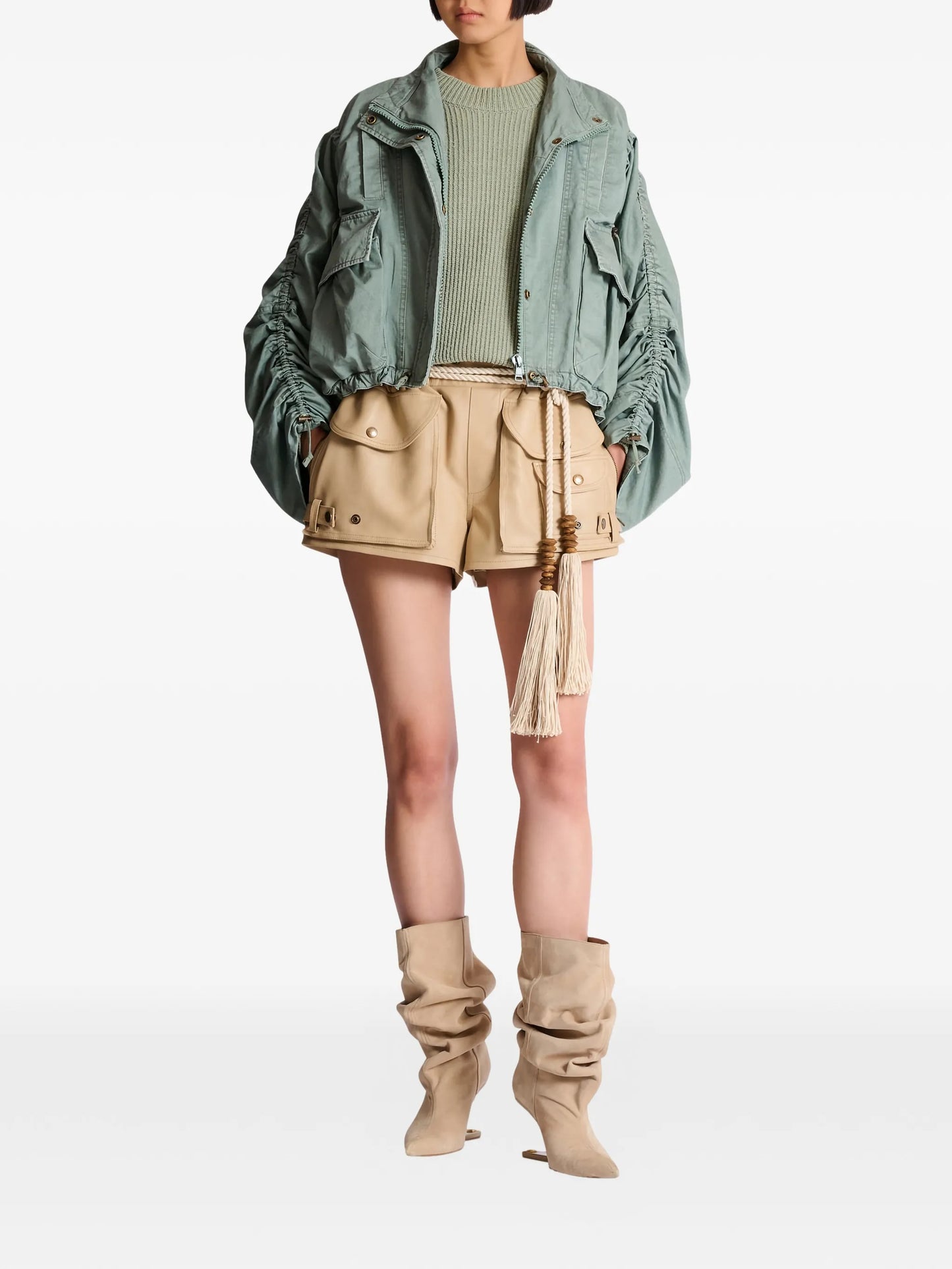 pockets gathered-sleeve jacket