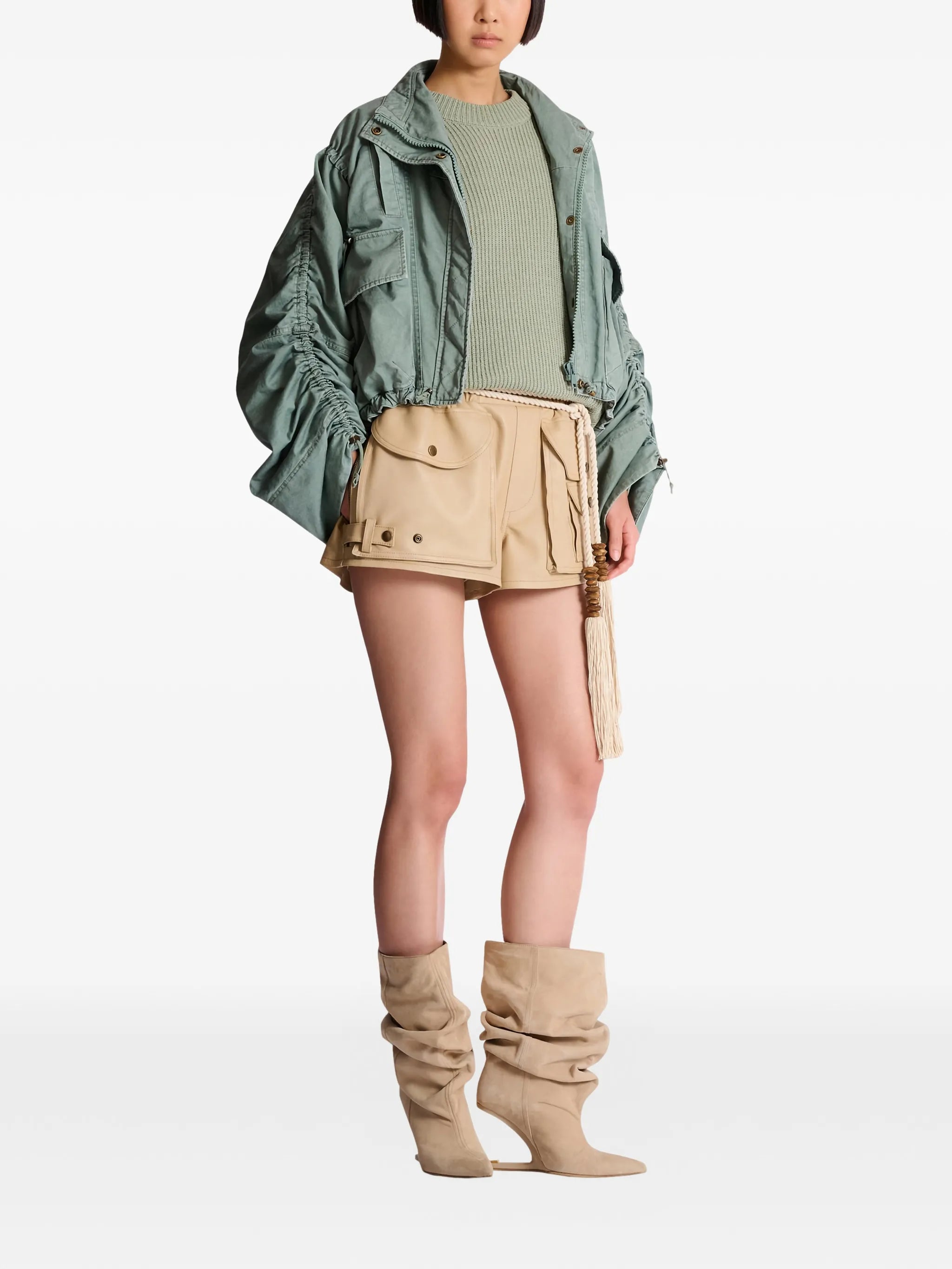 pockets gathered-sleeve jacket