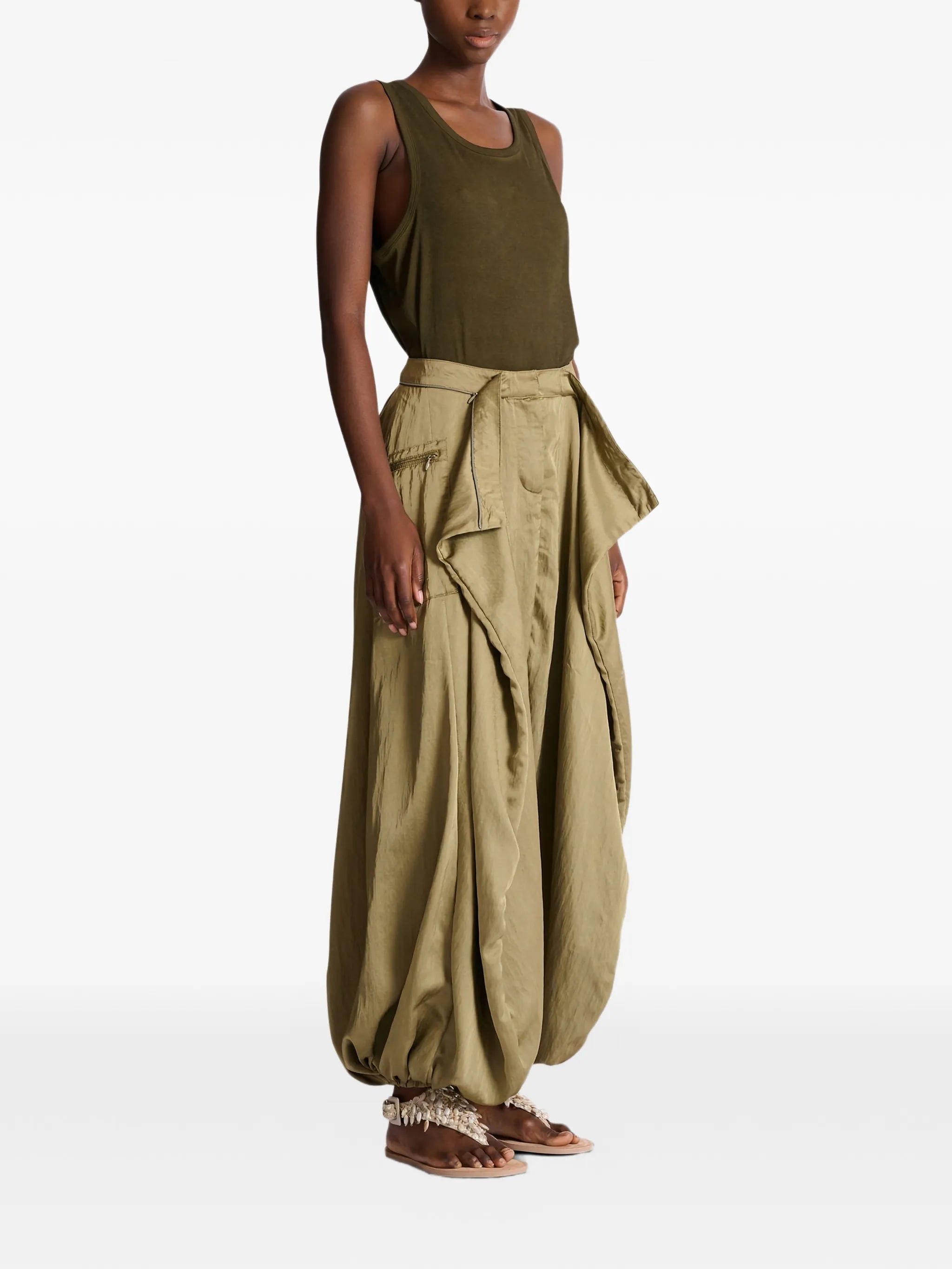 satin-finish trousers