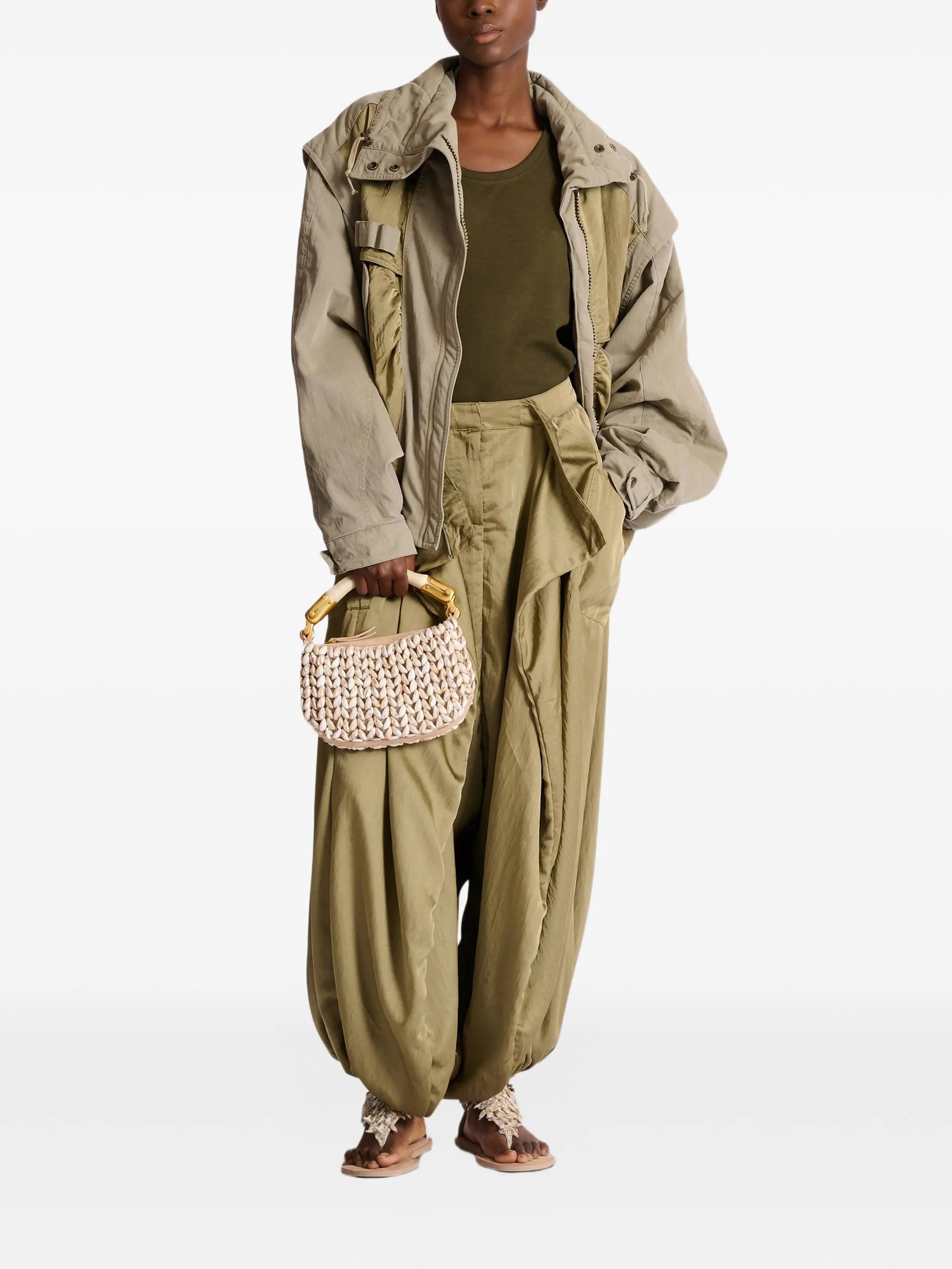 satin-finish trousers