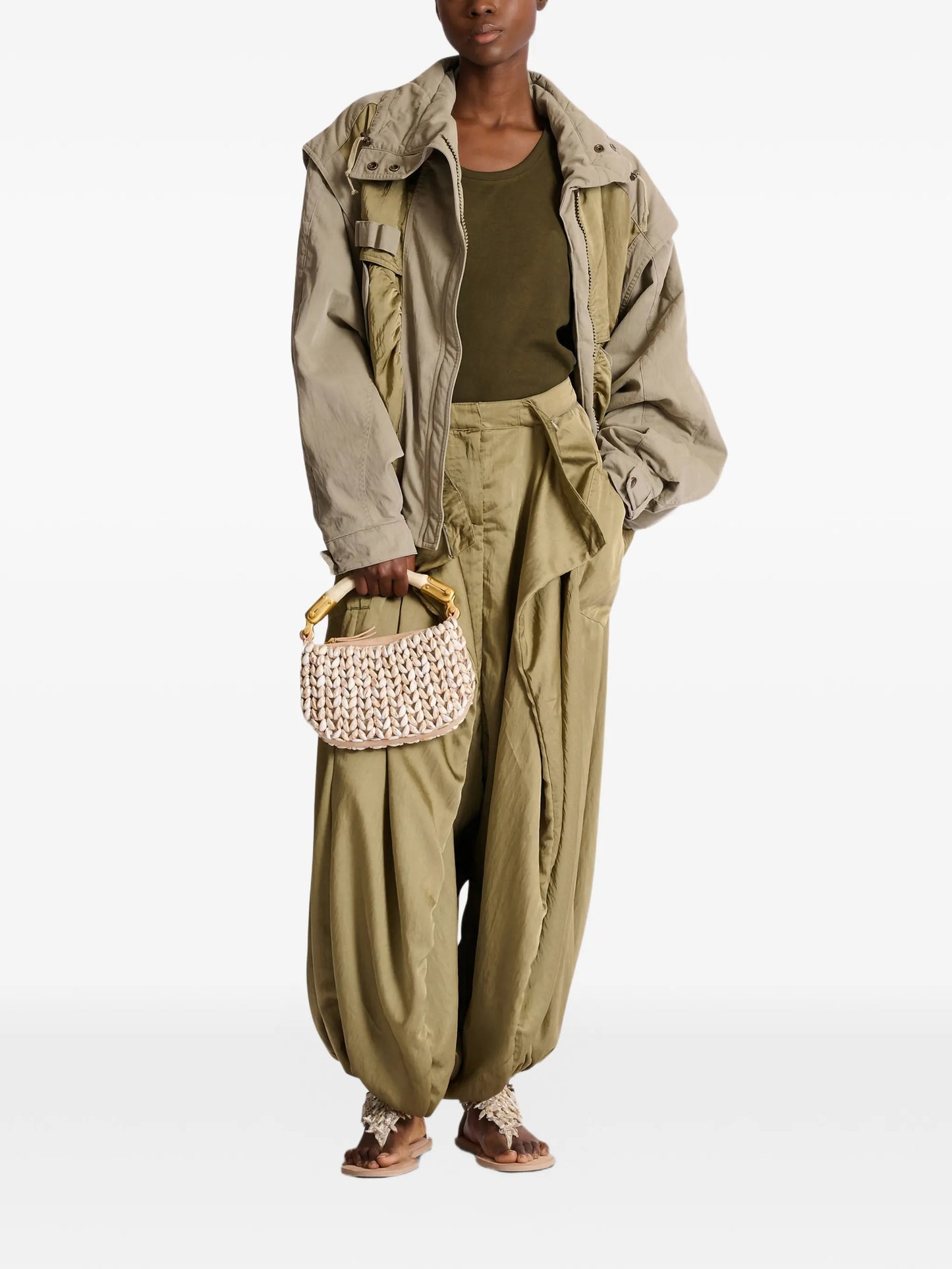 satin-finish trousers