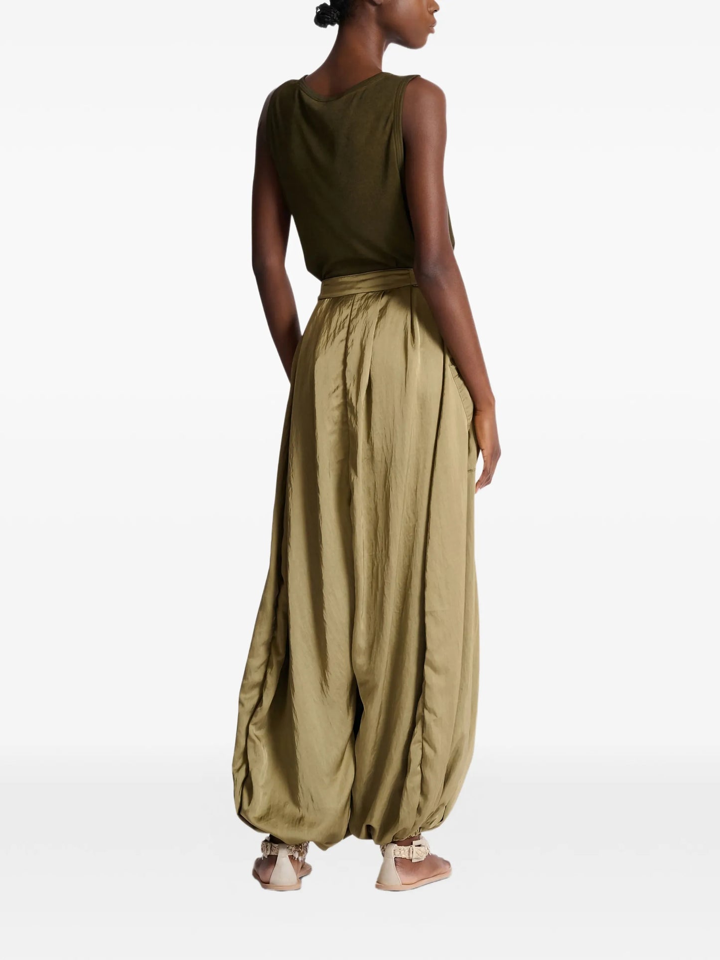 satin-finish trousers