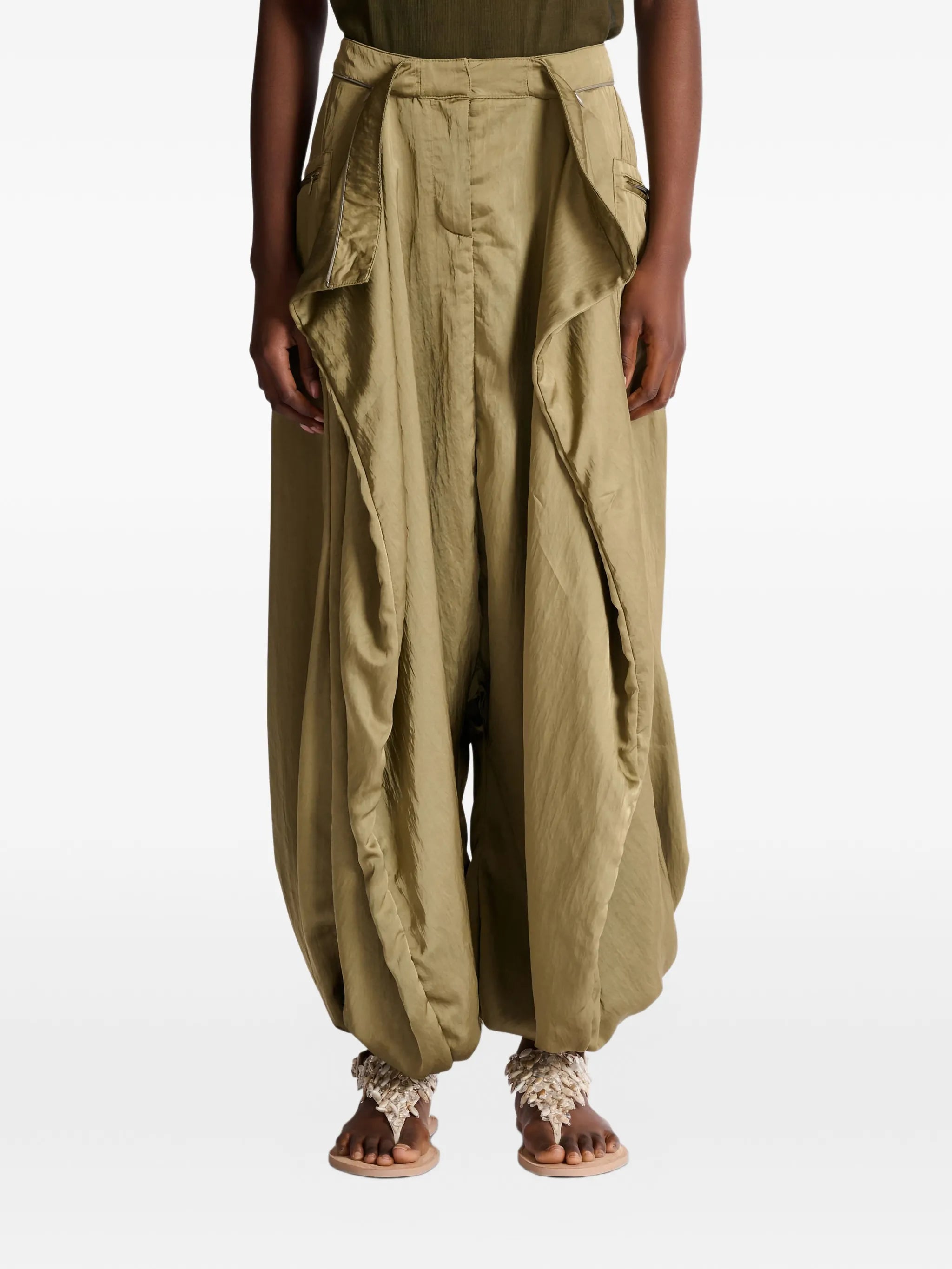 satin-finish trousers