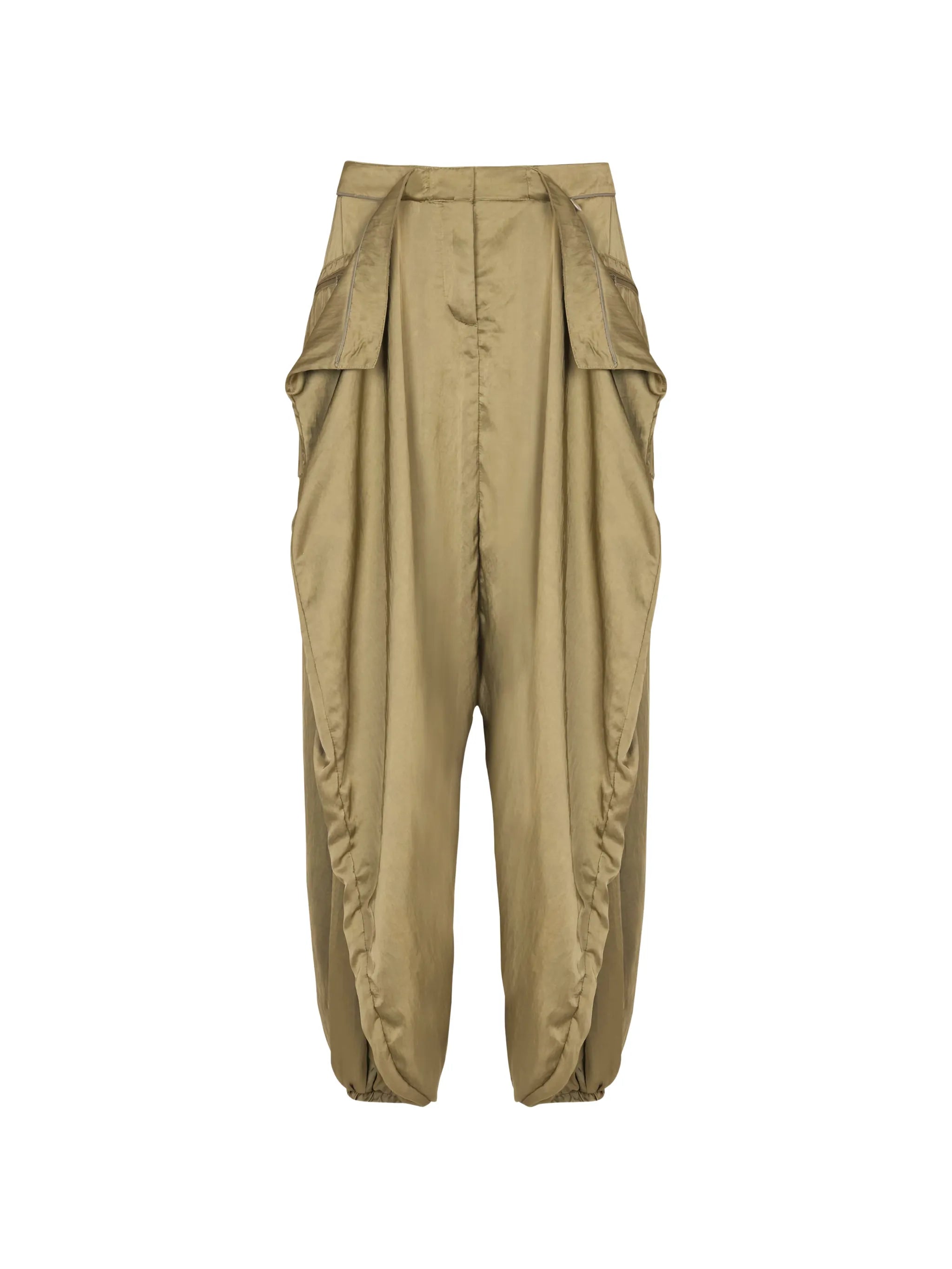 satin-finish trousers