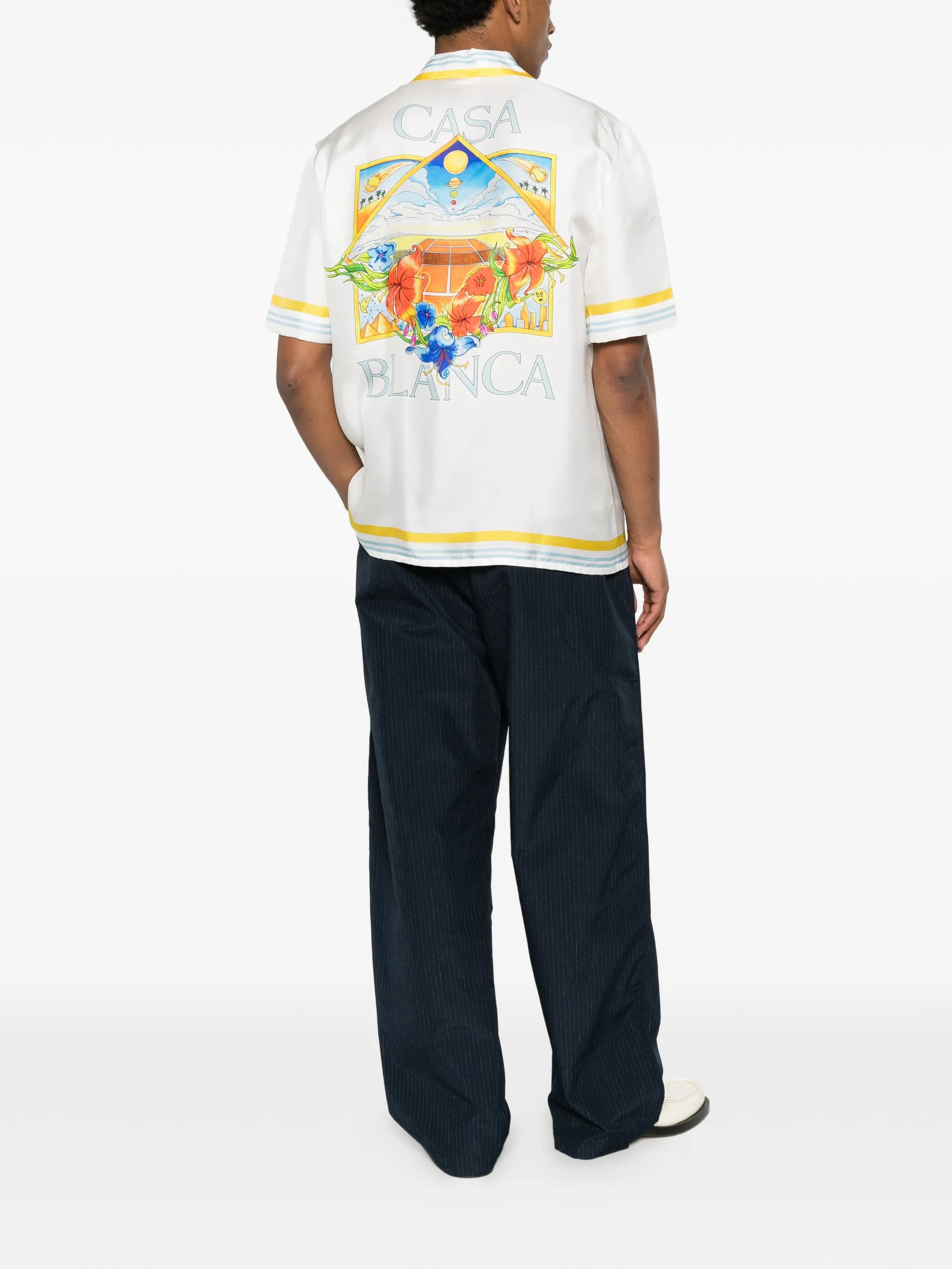 tennis-landscape striped silk shirt
