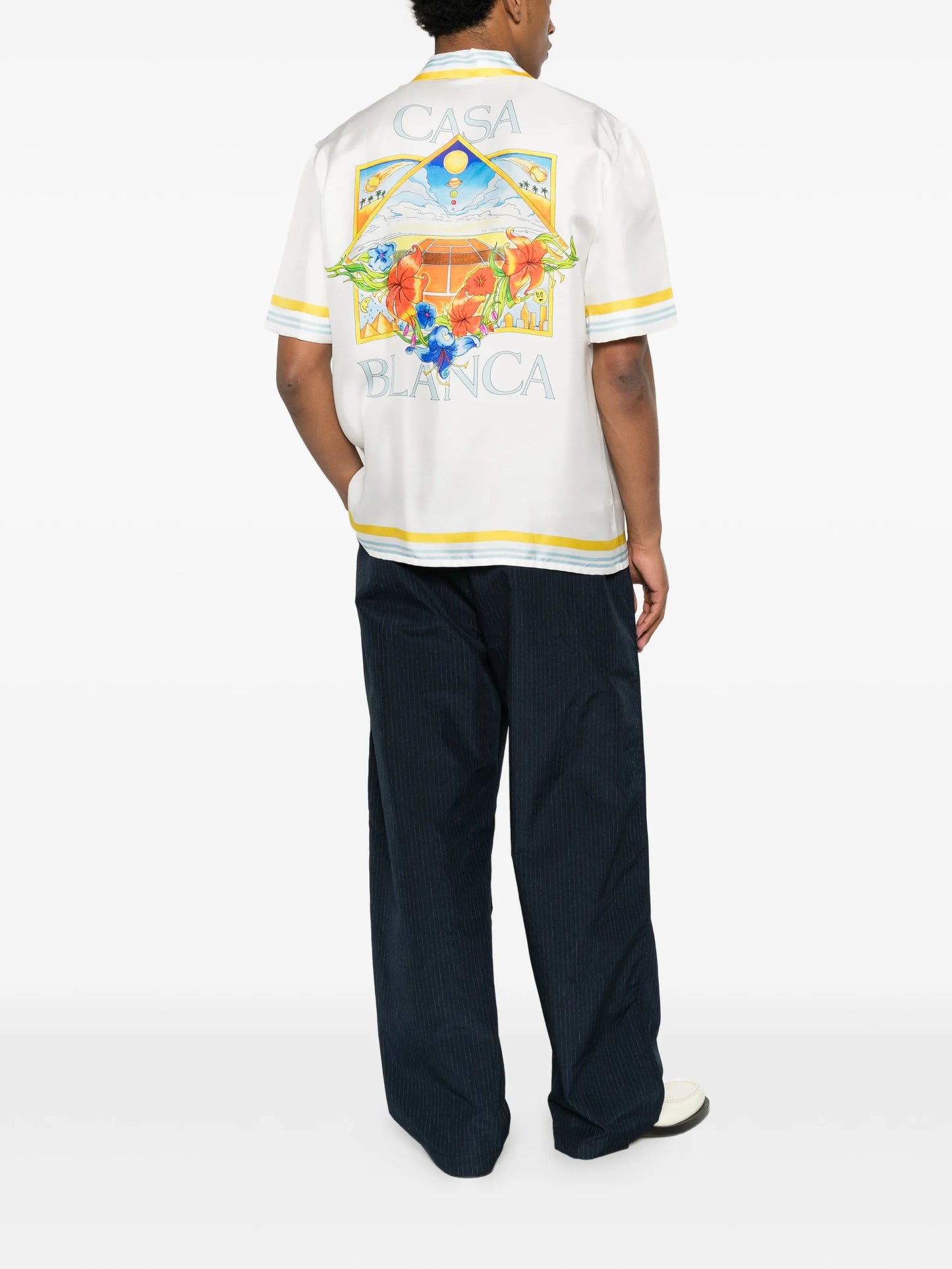 tennis-landscape striped silk shirt