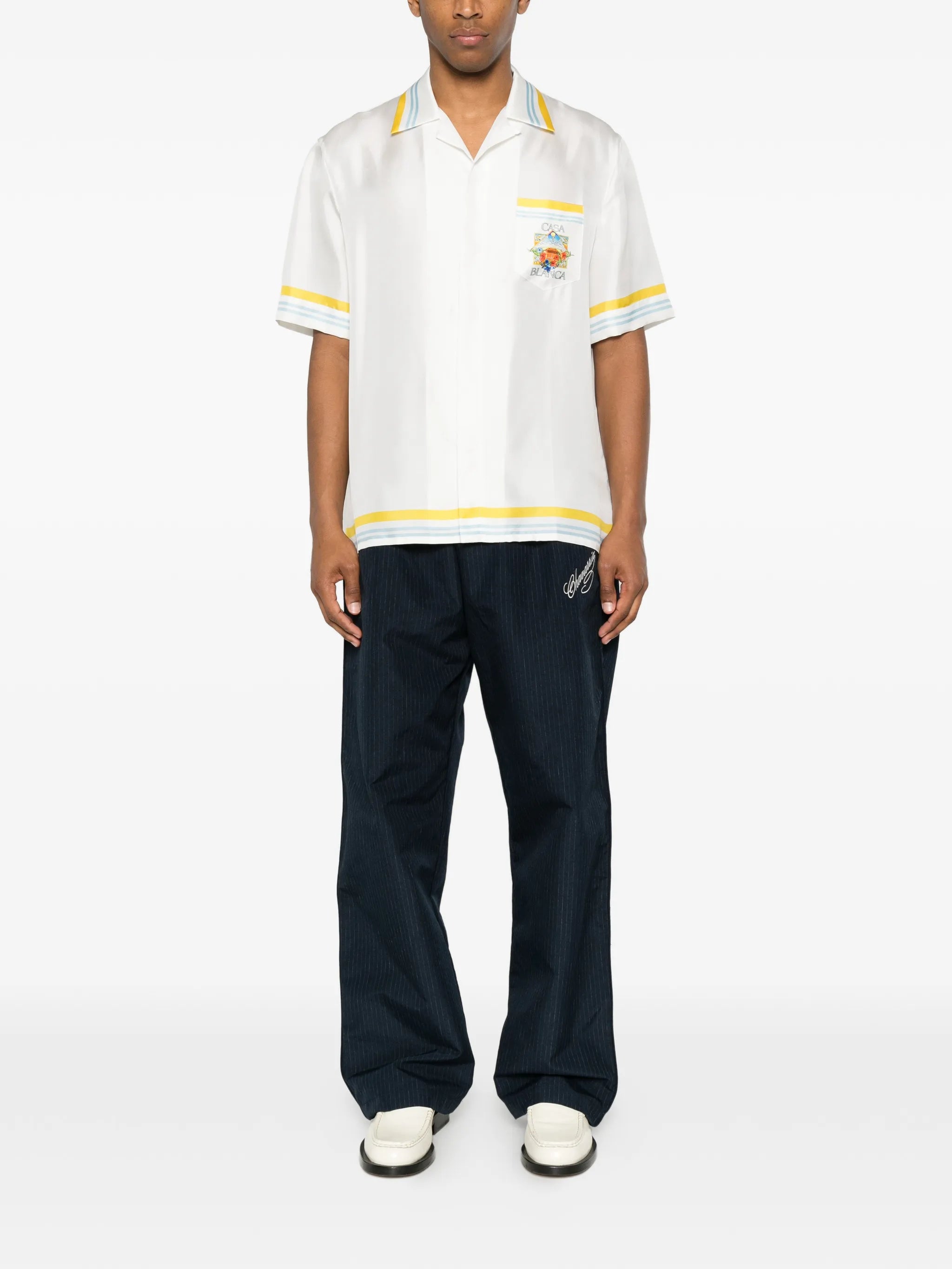 tennis-landscape striped silk shirt