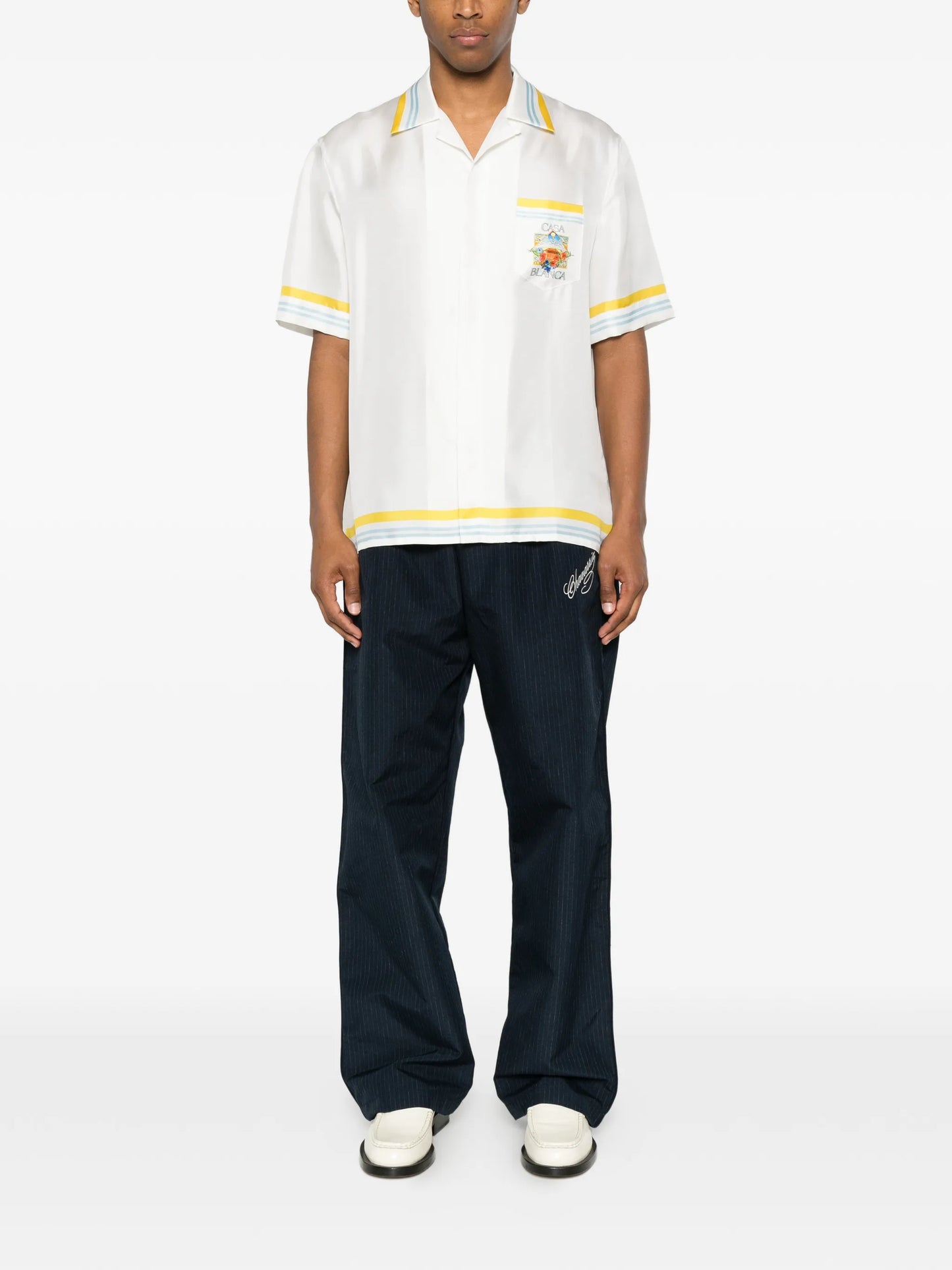 tennis-landscape striped silk shirt