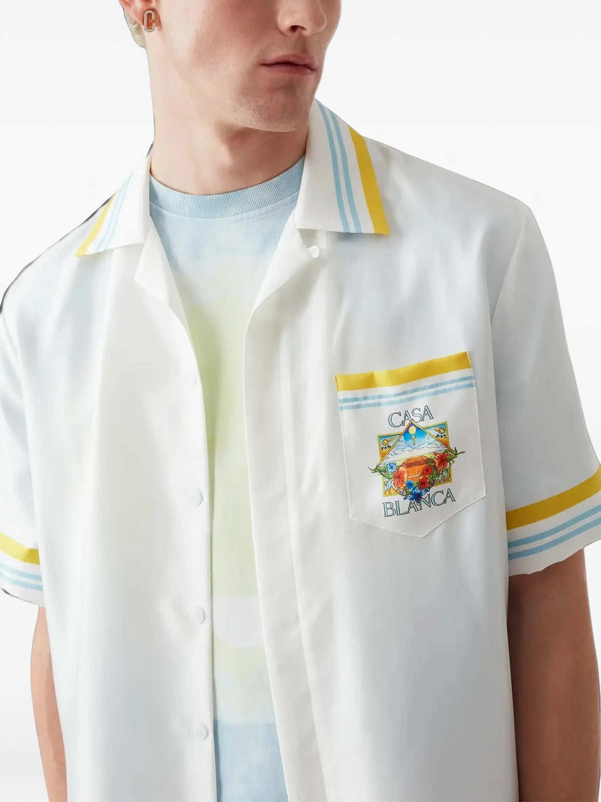 tennis-landscape striped silk shirt