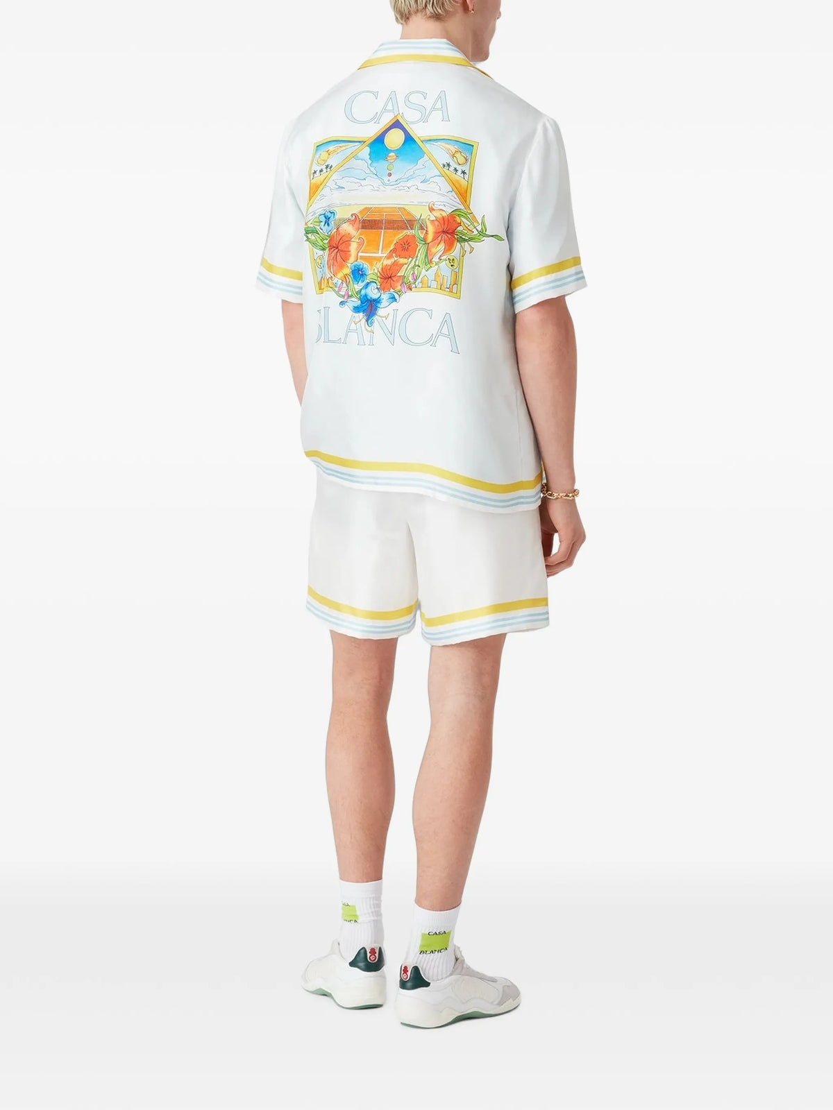 white Tennis Landscape short sleeve silk shirt