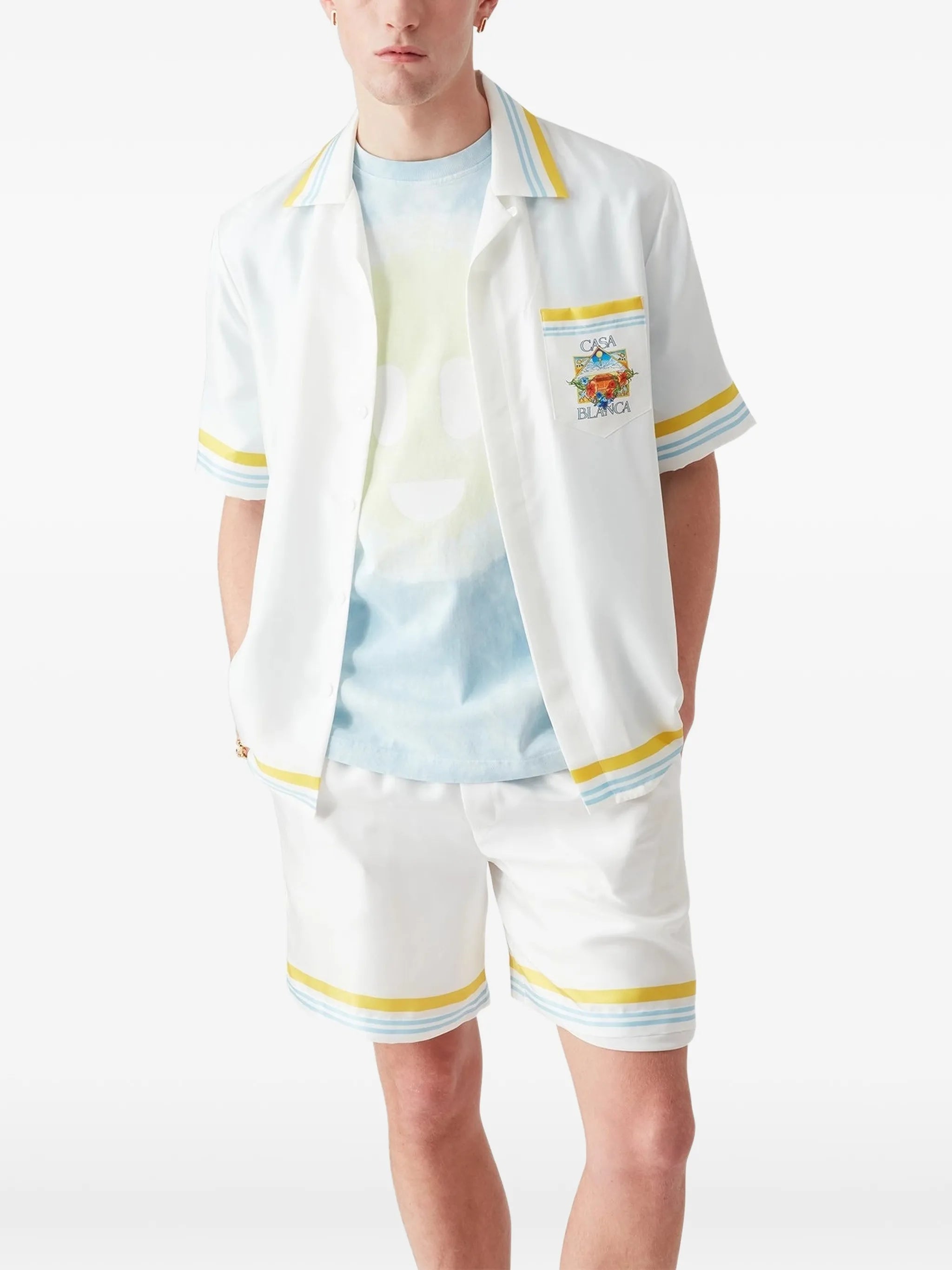 tennis-landscape striped silk shirt
