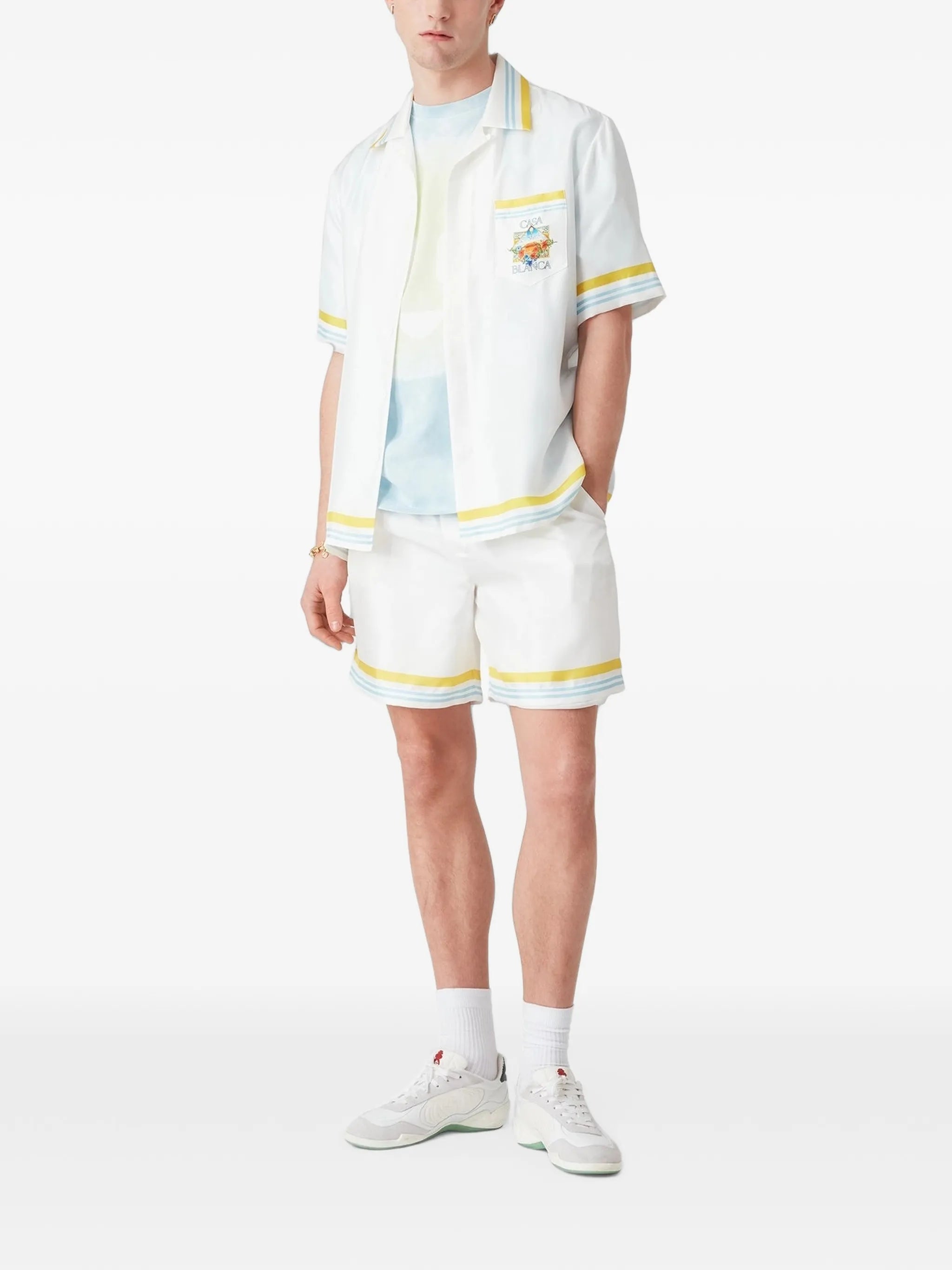 tennis-landscape striped silk shirt