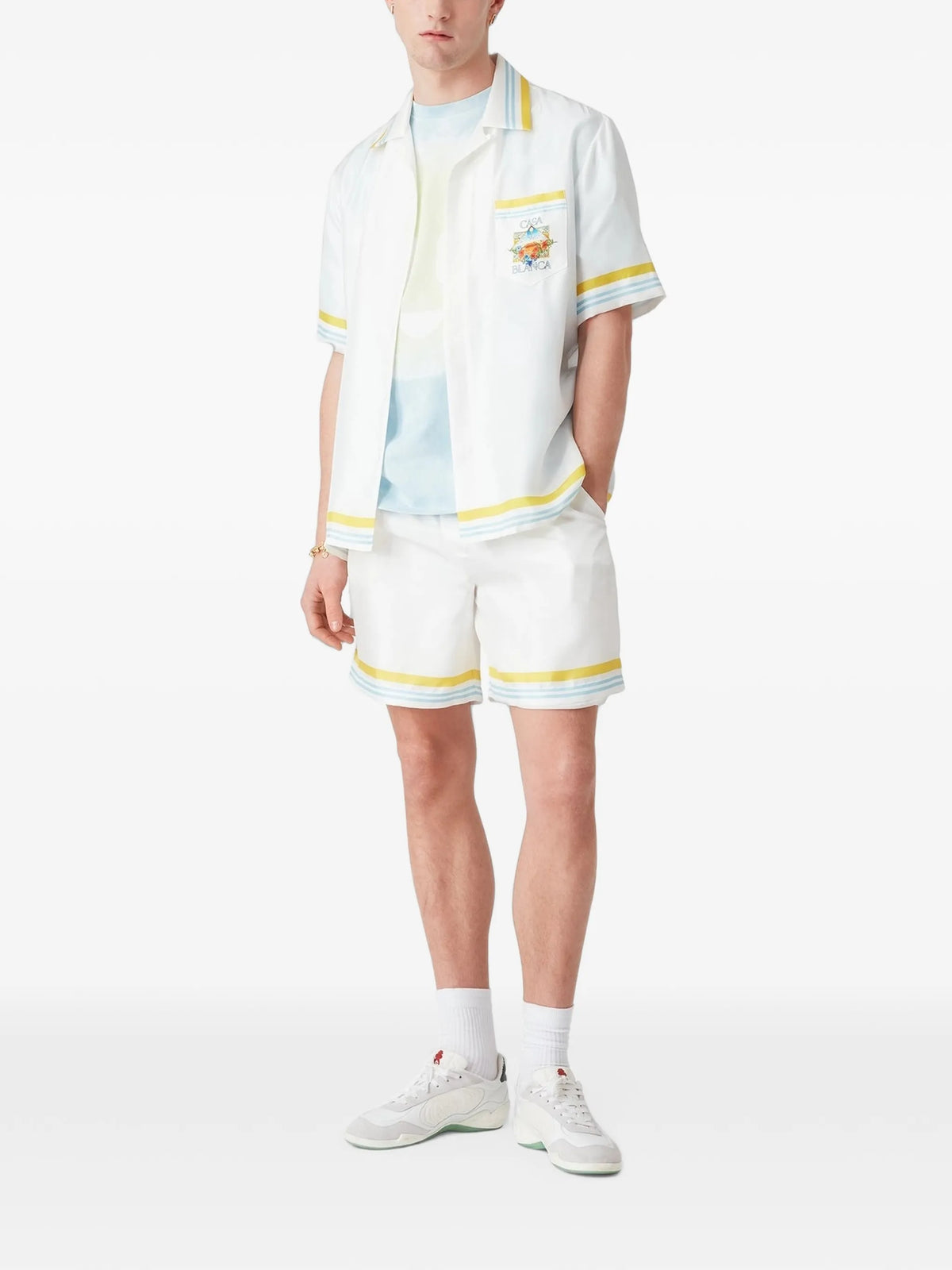 white Tennis Landscape short sleeve silk shirt