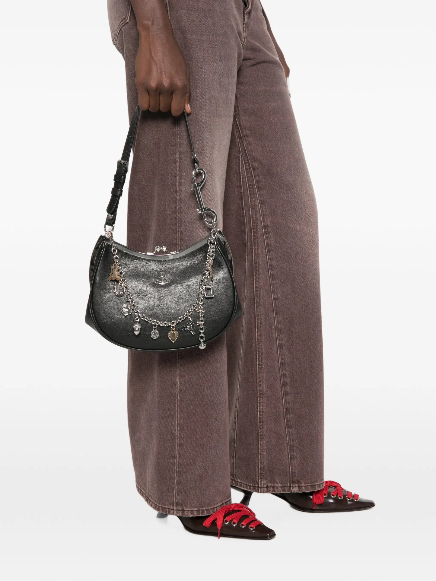 charm-embellished leather shoulder bag