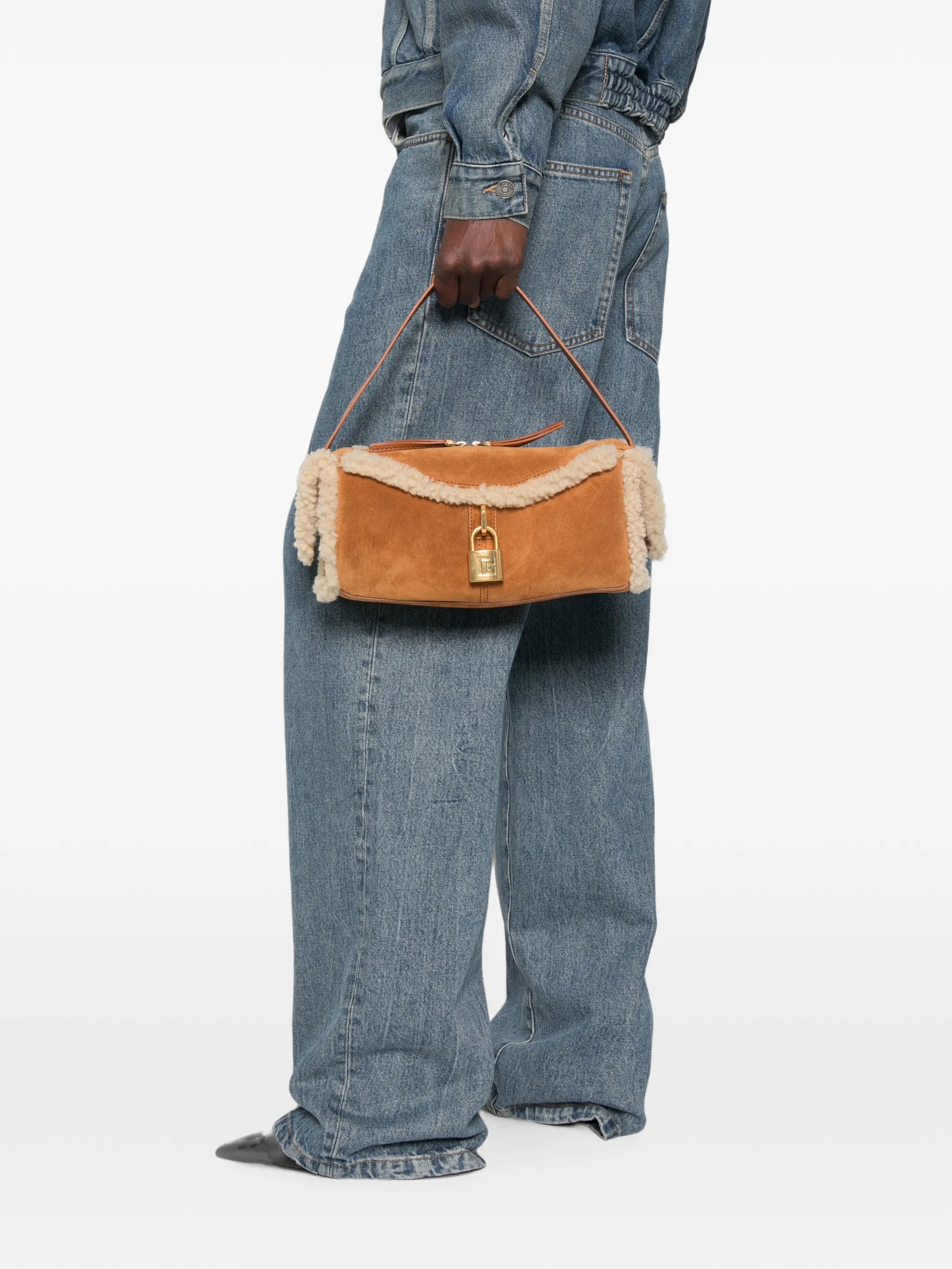 Pulse shearling-trim suede shoulder bag