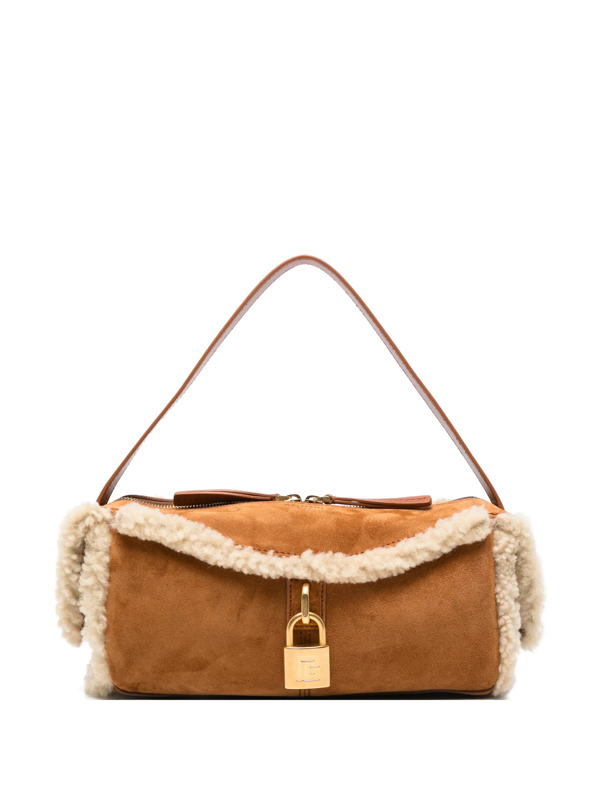 Pulse shearling-trim suede shoulder bag