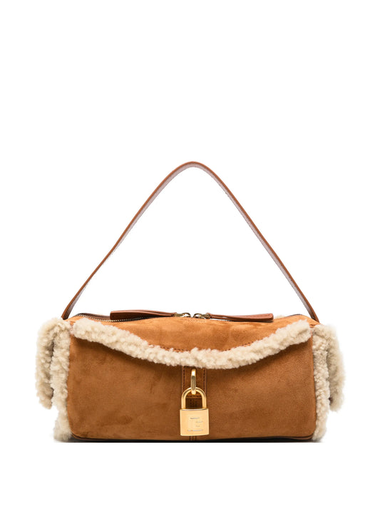 Pulse shearling-trim suede shoulder bag