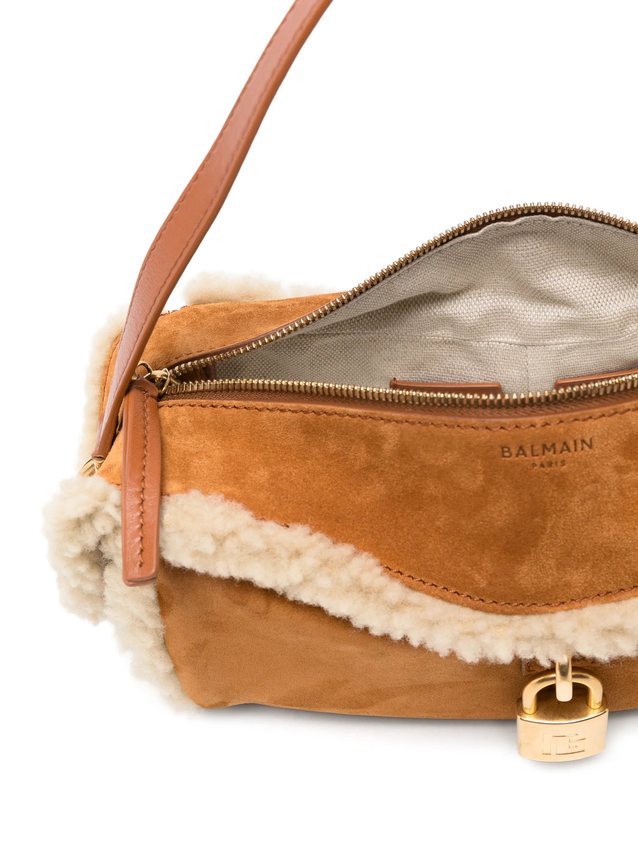 Pulse shearling-trim suede shoulder bag