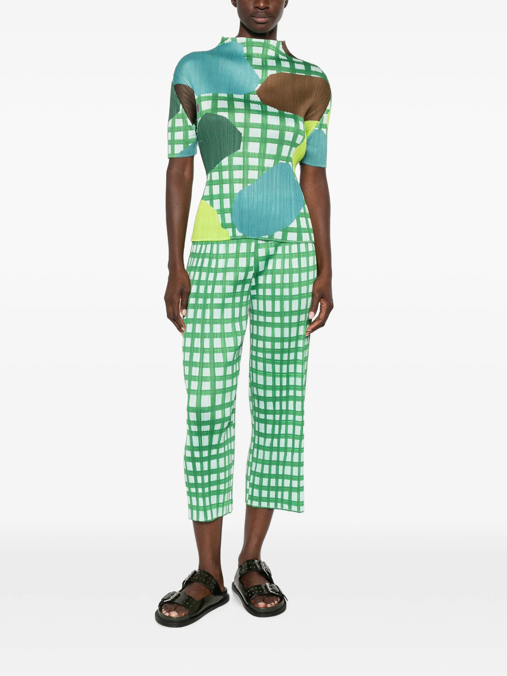 Basket pleated cropped trousers