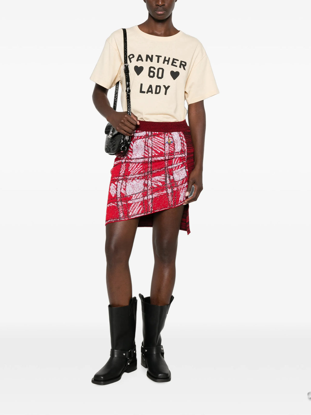 Scribble Check tartan-print midi skirt