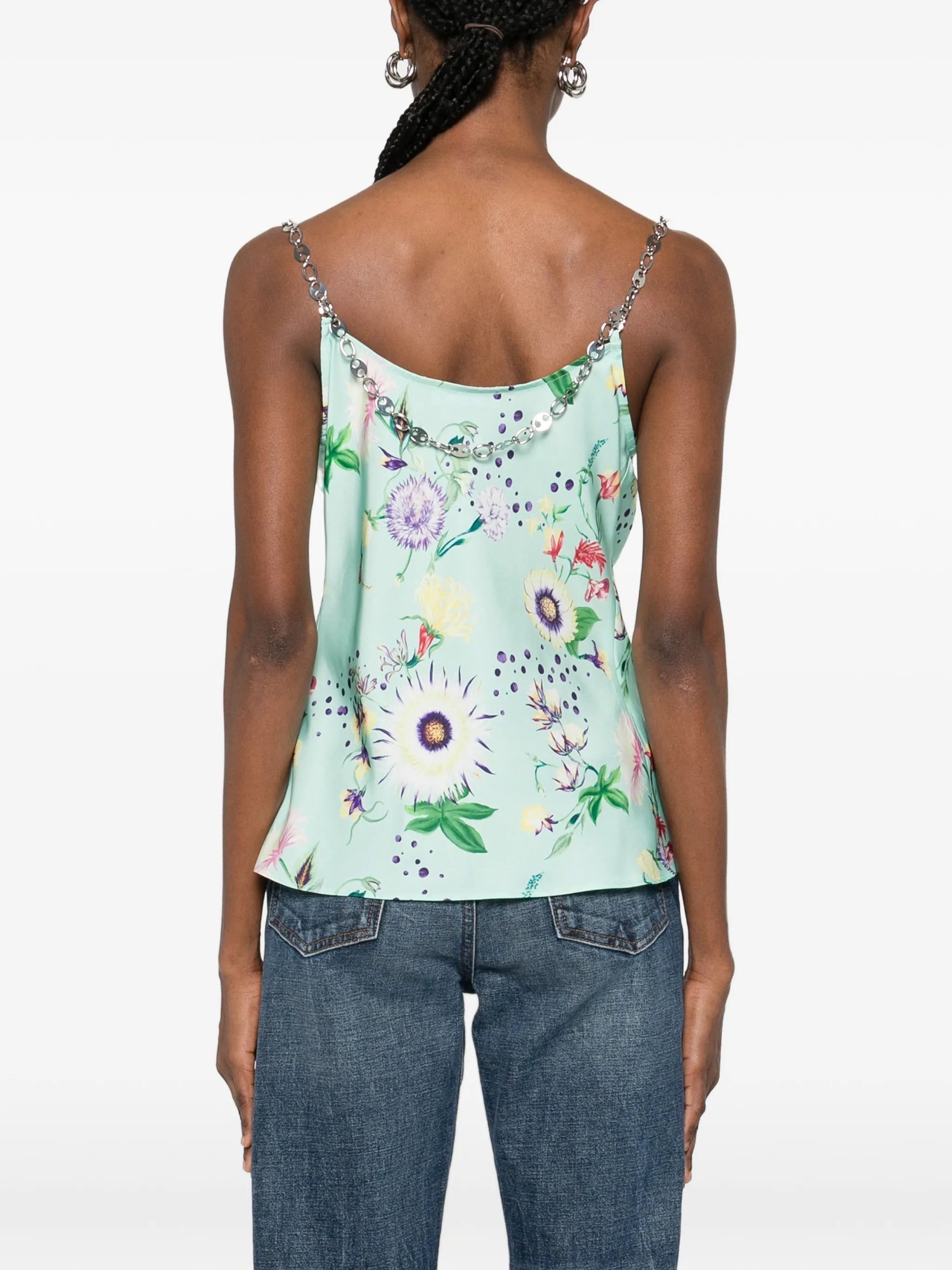 chain-detail cowl-neck floral-print top