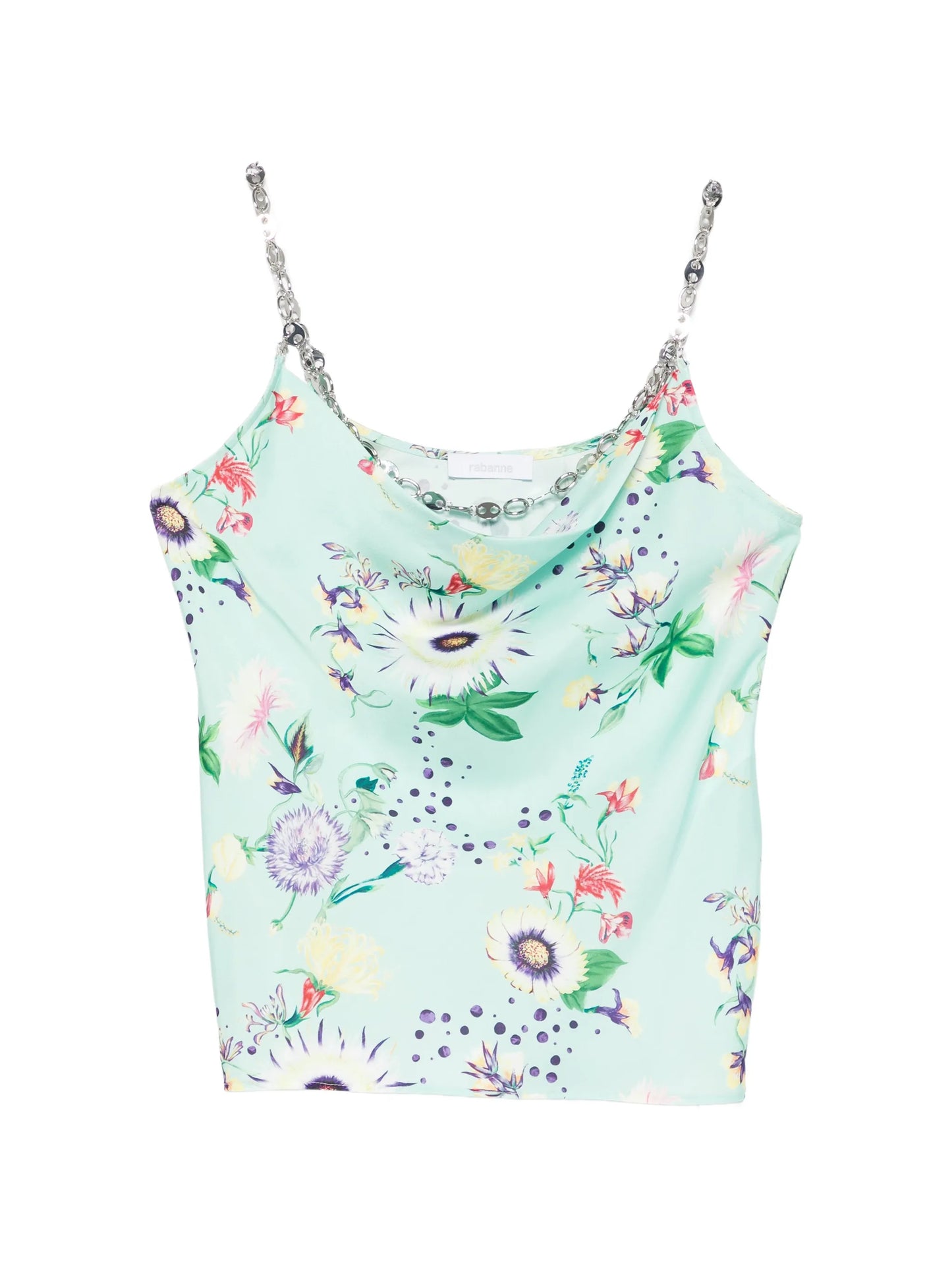 chain-detail cowl-neck floral-print top