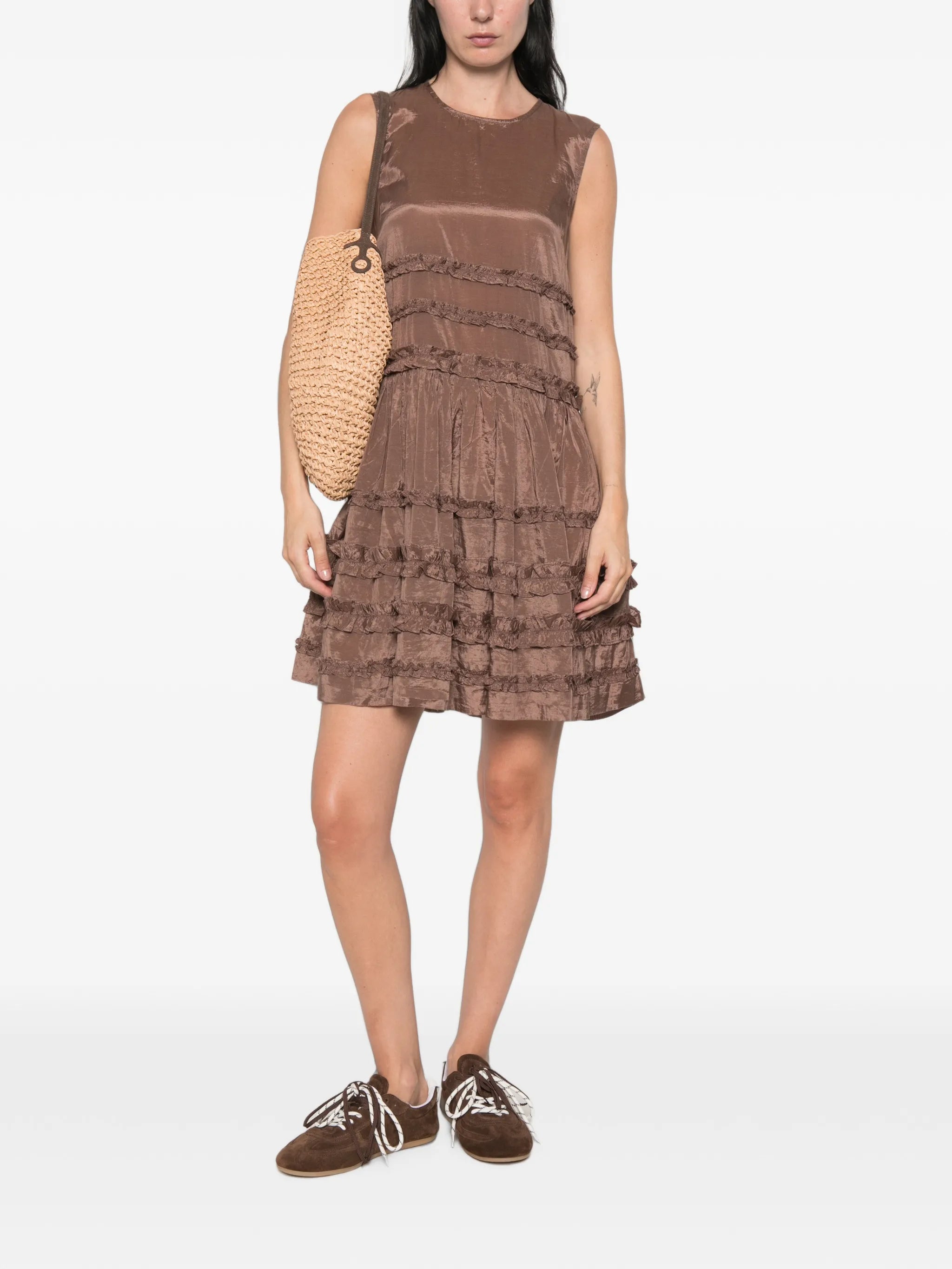 ruffled drop-waist mini dress