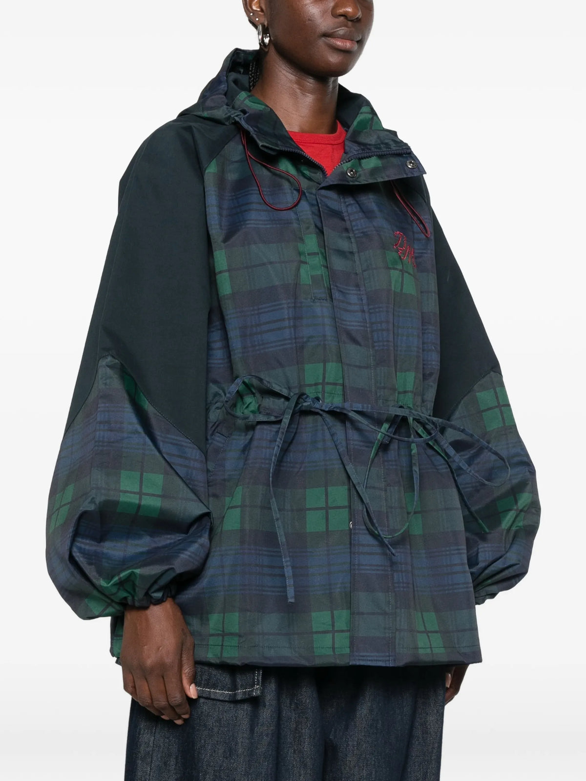Liu tartan hooded raincoat