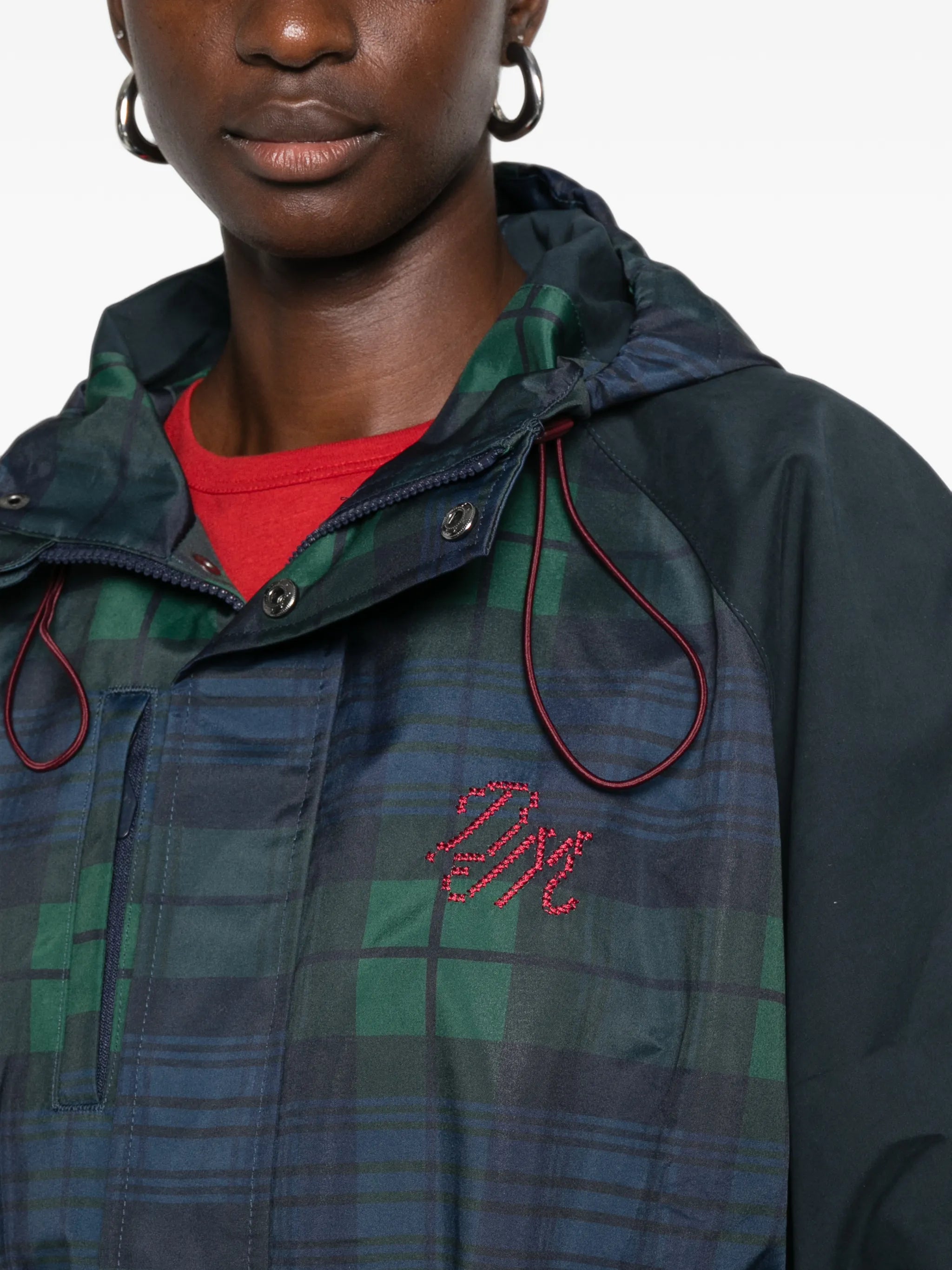 Liu tartan hooded raincoat