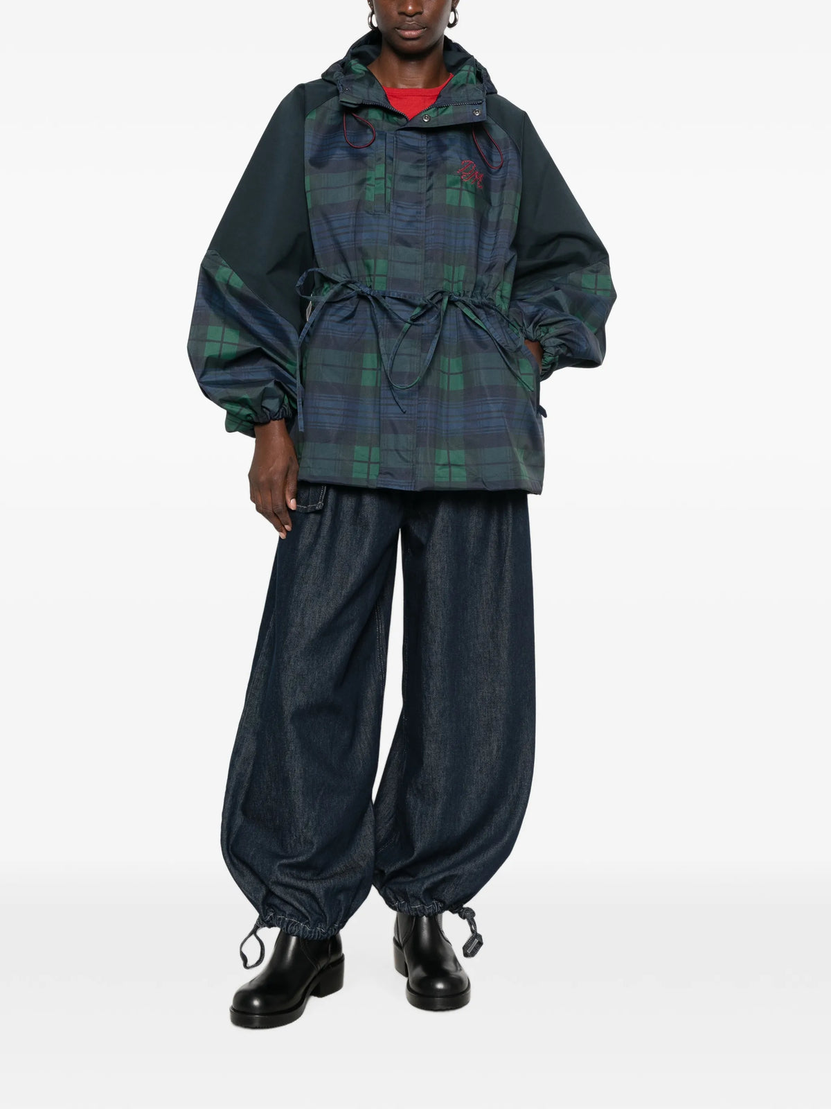 Liu tartan hooded raincoat